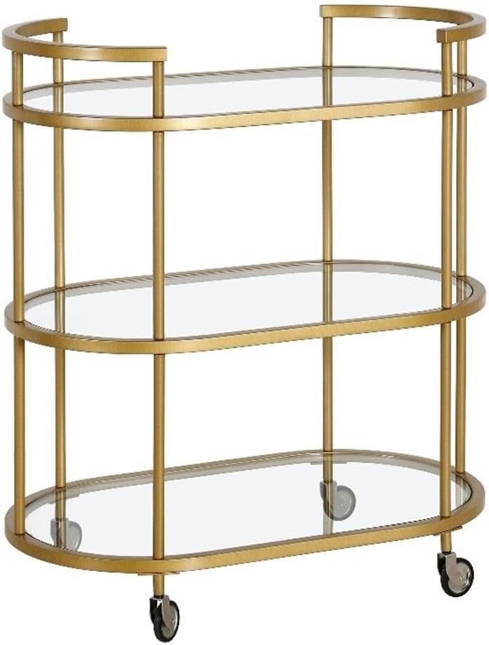 Henn&Hart 30" Wide Oval Bar Cart in Blackened Bronze, Bar Carts for the Home