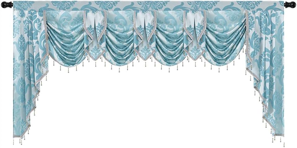 NAPEARL Jabot Curtains Valances and Swags-European Style Kitchen Window Valance, Luxury Jacquard Waterfall Valance Curtains for Living Room (1 Black Valance, 81-Inch Wide)