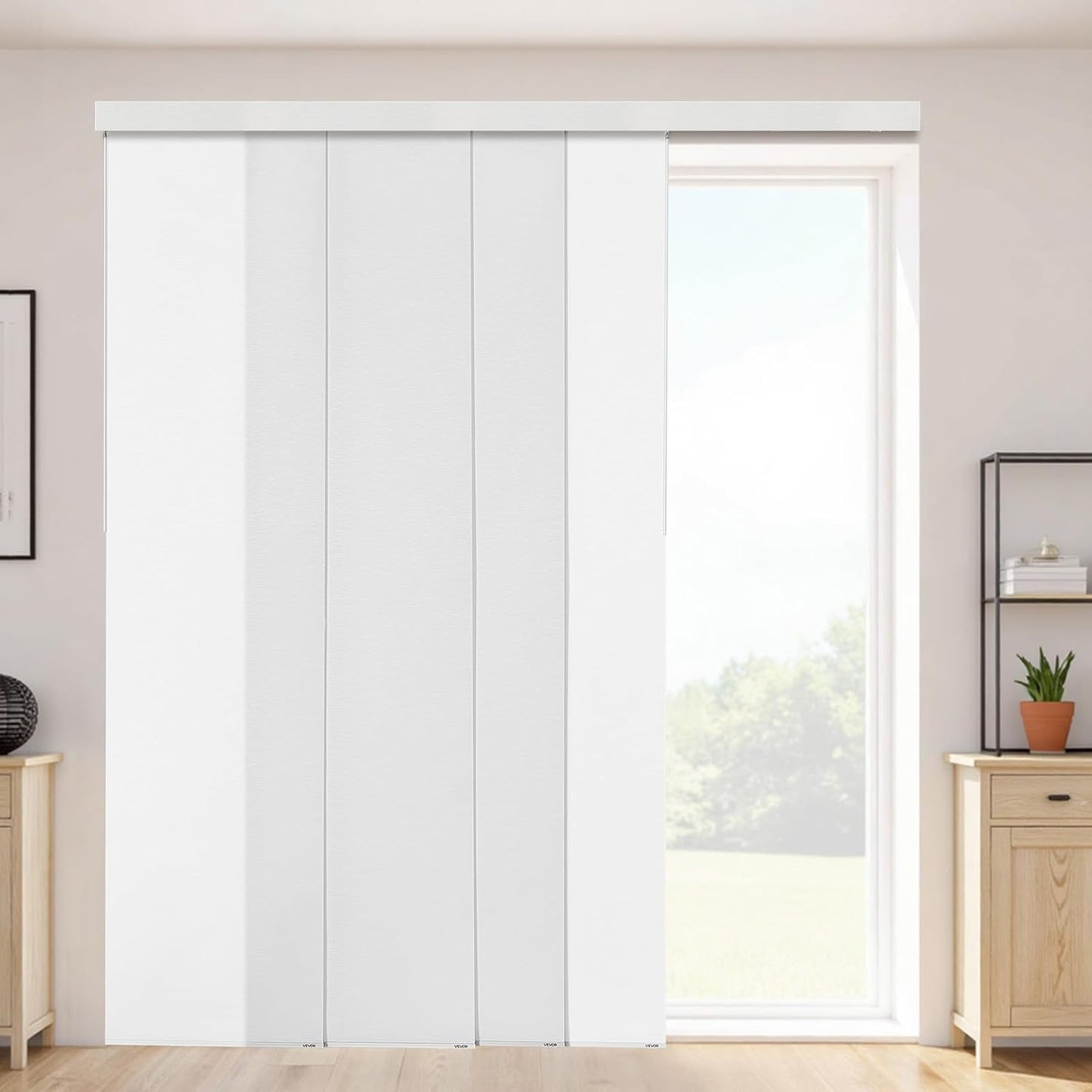 VEVOR Panel Track Blinds, Extendable Track from 45.8 in to 86 in W, Trimmable Panel Curtains Up to 96 in H, Adjustable Vertical Panel Blinds for Sliding Doors, Patio Doors, Room Divider, Light Brown