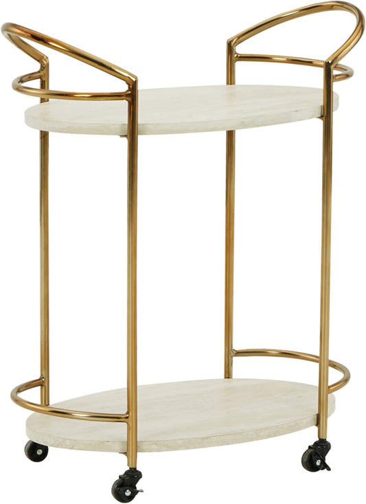 Signature Design by Ashley Tarica Modern Bar Cart with 2 Shelves, Cream & Gold Finish