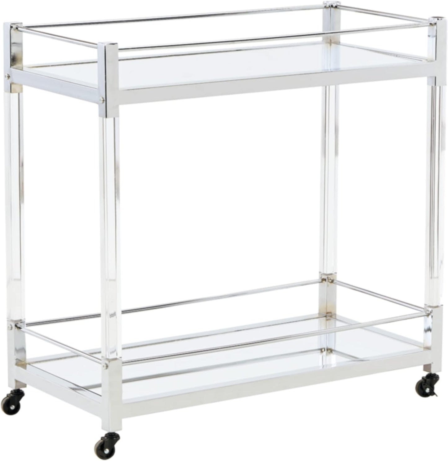 Signature Design by Ashley Plattfield Casual Antiqued 2-Tier Bar Cart with Casters, for Kitchen and Dining Room, Metallic & White