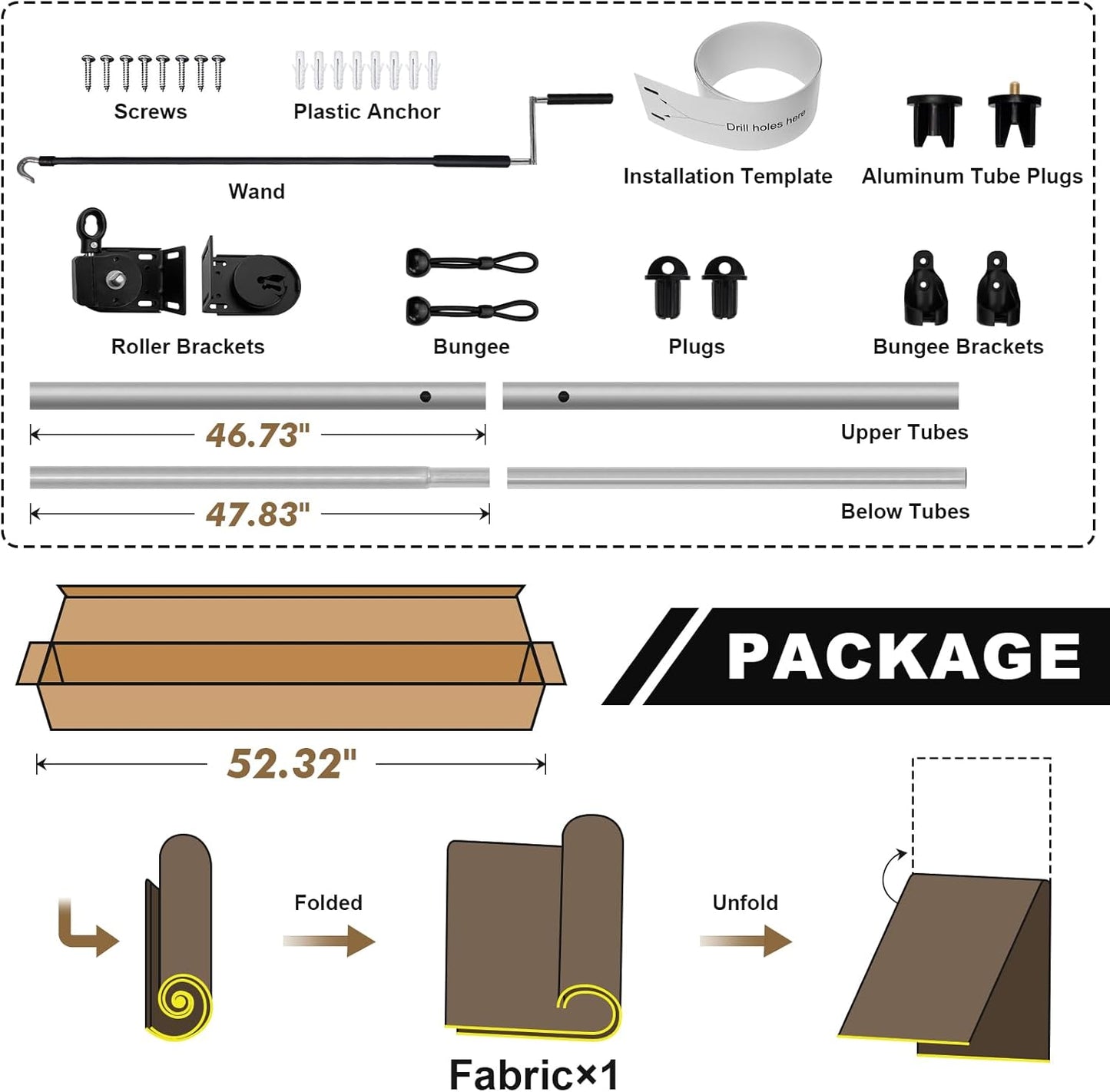 Artpuch Outdoor Roller Shade 8' W x 8' H, Gray Exterior Cordless Patio Shades Roll Up Blinds with Splicing Design, 2 Poles and 1 Piece Fabric