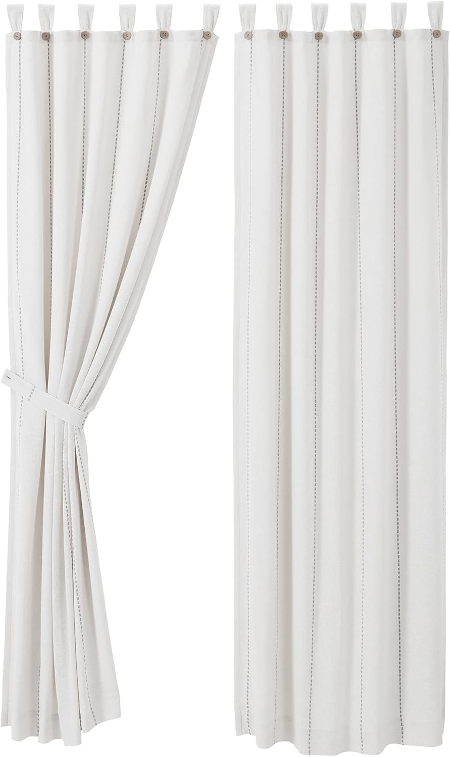 VHC Brands Black Check Scalloped Short Panel Set of 2 63x36 Country Curtains, Black and Tan