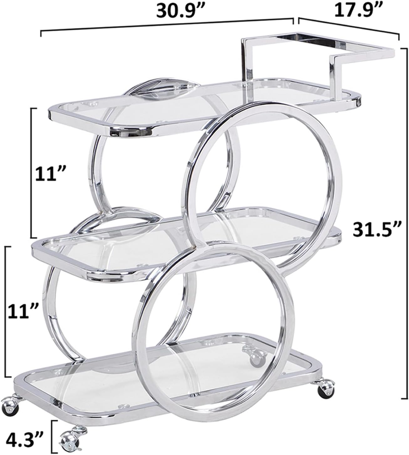 Home Bar Serving Carts 3 Tier Kitchen Carts on Wheels Mobile Bar Carts for Home Kitchen Dining Room Living Room Party, Chrome