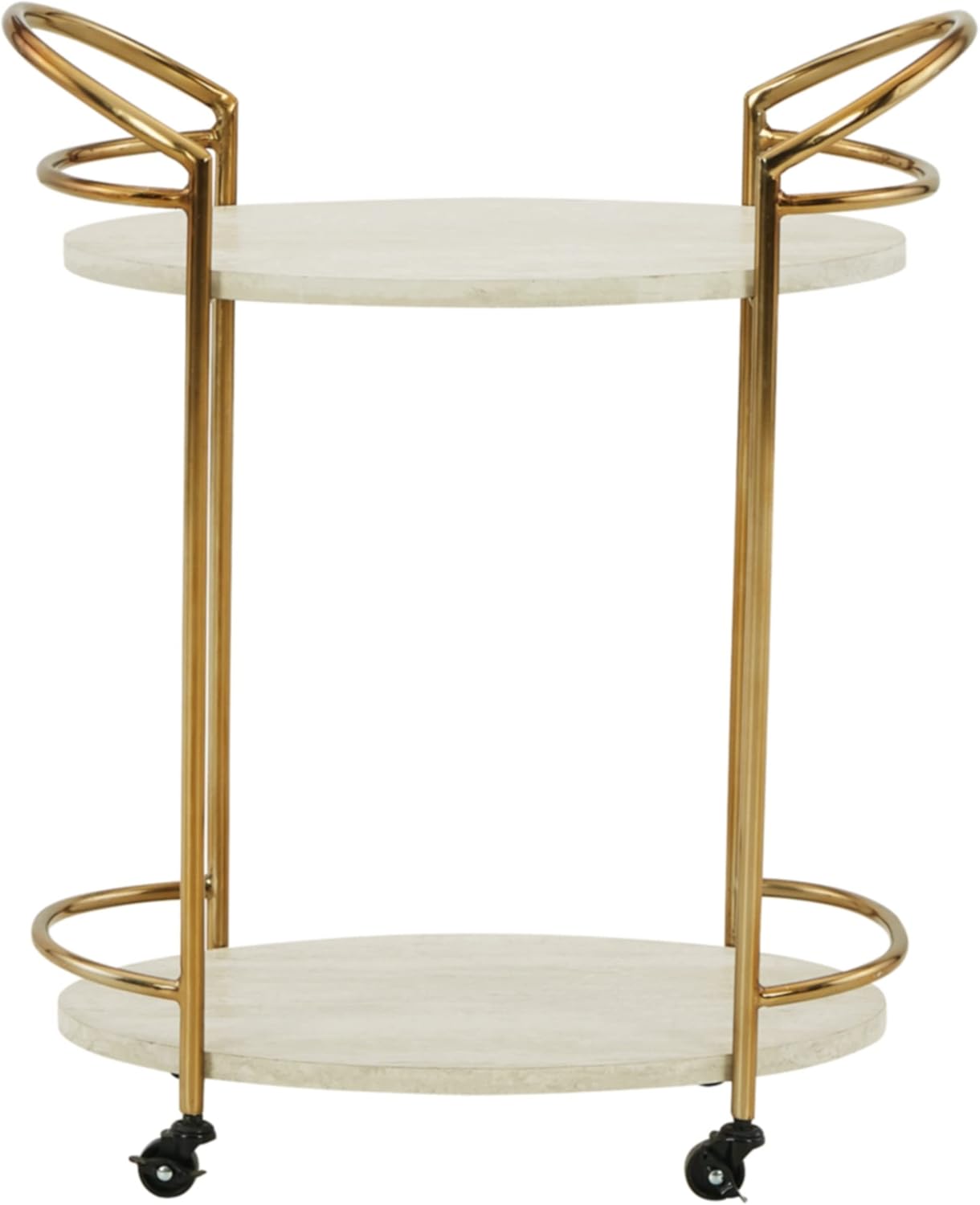 Signature Design by Ashley Tarica Modern Bar Cart with 2 Shelves, Cream & Gold Finish