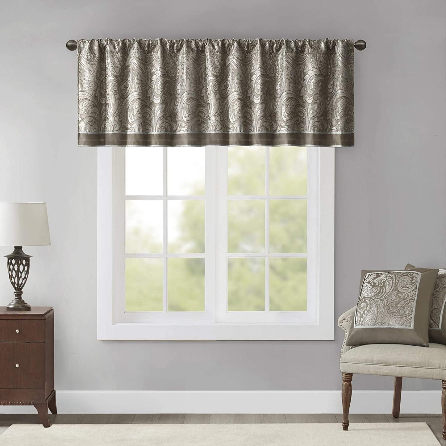 Madison Park Aubrey 2 Panel Curtain Faux Silk Paisley Jacquard, Rod Pocket Curtain For Living Room, Kitchen, Room Darkening Window Drape for Bedroom and Dorm, 2-PK 50x84", Navy