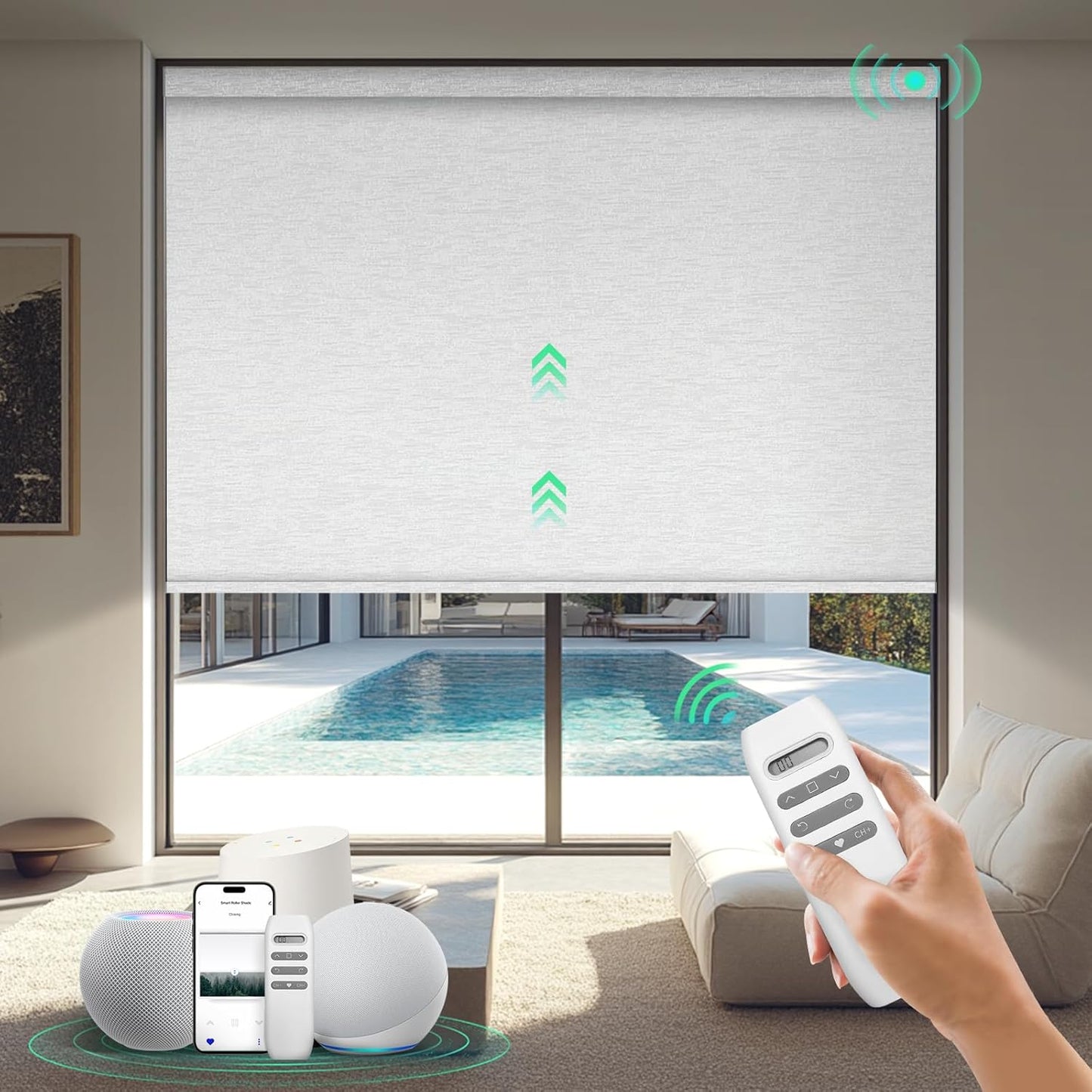 Motorized Blinds with Remote, 100% Blackout Smart Blinds, Automatic Shades for Windows, Electric Window Coverings, Compatible with Alexa Google and Homekit (Light Chaser-Perla Bianca BO)