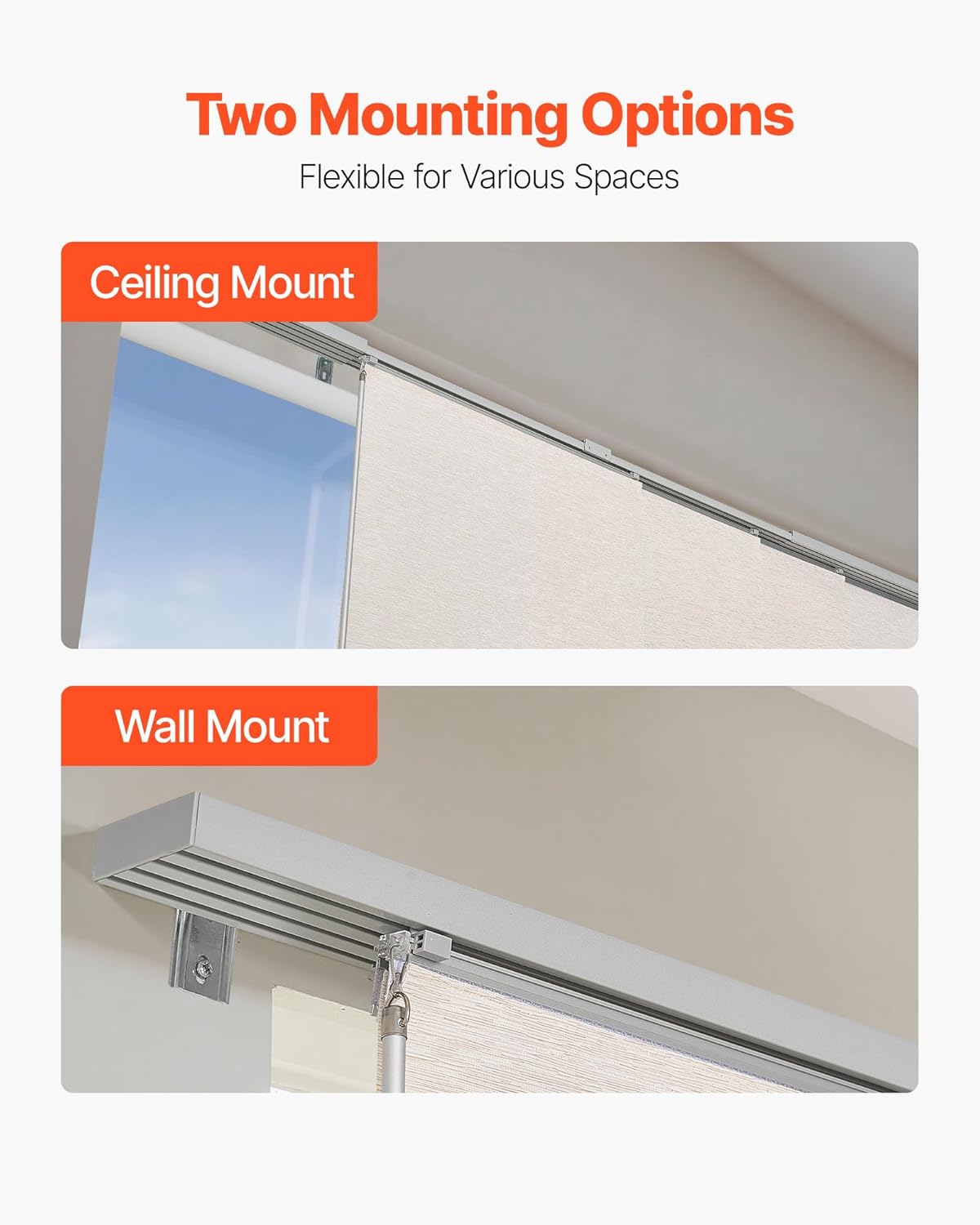 VEVOR Panel Track Blinds, Extendable Track from 45.8 in to 86 in W, Trimmable Panel Curtains Up to 96 in H, Adjustable Vertical Panel Blinds for Sliding Doors, Patio Doors, Room Divider, Light Brown