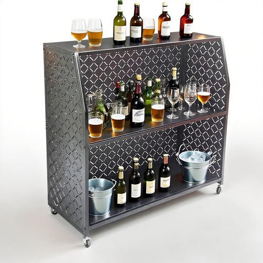 Portable Bar Table, 3-Tier Bar Cart with Wheels, Mobile Bartending Station for Events, Indoor and Outdoor, for Home、Party 、Wedding, Easy to Install