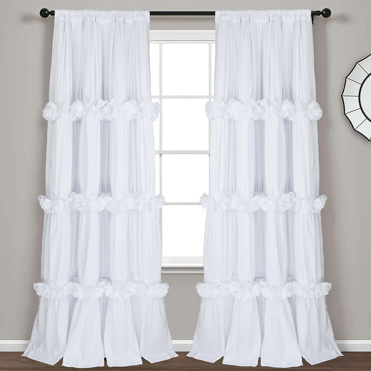 Thermal Insulated Blackout Window Curtains, 54" W x 84" L x 2 Panels, Boho Ruched Window Treatments with 3 Rows of Butterfly Flowers, Rustic Rod Pocket Drapes, Peach Pink (LQ-30)