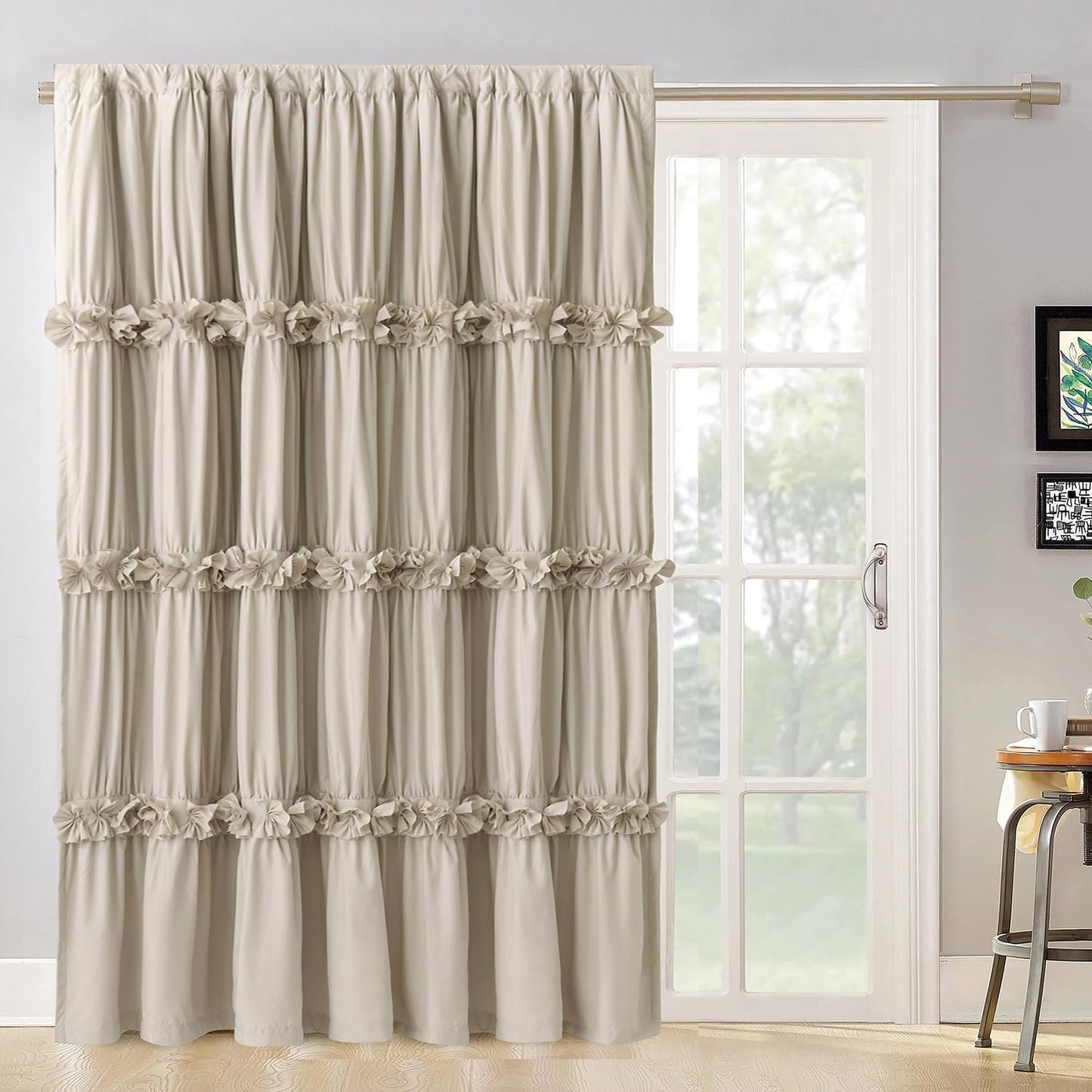 Thermal Insulated Blackout Window Curtains, 54" W x 84" L x 2 Panels, Boho Ruched Window Treatments with 3 Rows of Butterfly Flowers, Rustic Rod Pocket Drapes, Peach Pink (LQ-30)