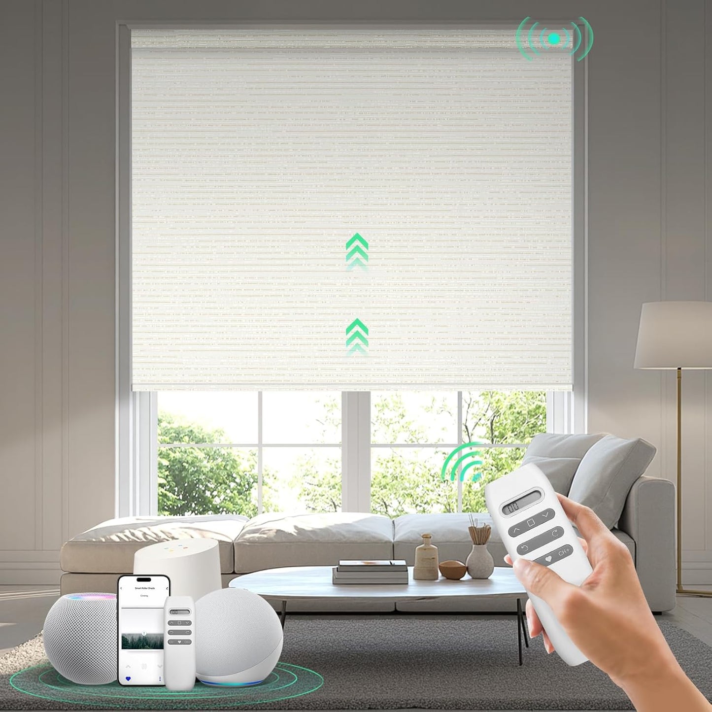 Motorized Blinds with Remote, 100% Blackout Smart Blinds, Automatic Shades for Windows, Electric Window Coverings, Compatible with Alexa Google and Homekit (Light Chaser-Perla Bianca BO)