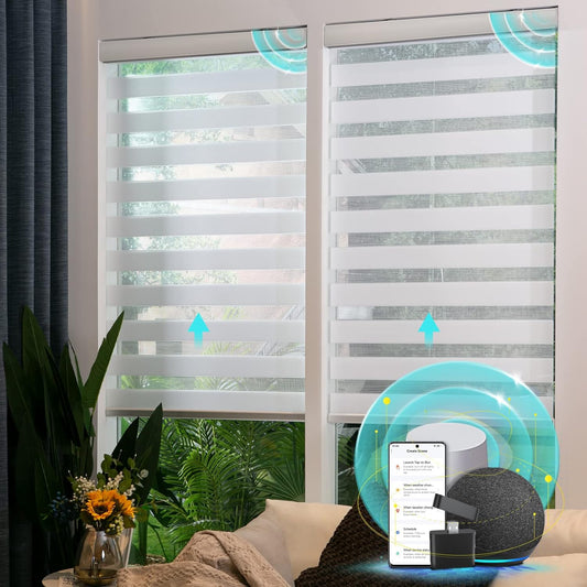 Motorized Zebra Blinds with remorte, 70% Blackout Smart Blinds Custom Size Electric Zebra Shades Compatible with Alexa/Google,White, 34''Wx72''H