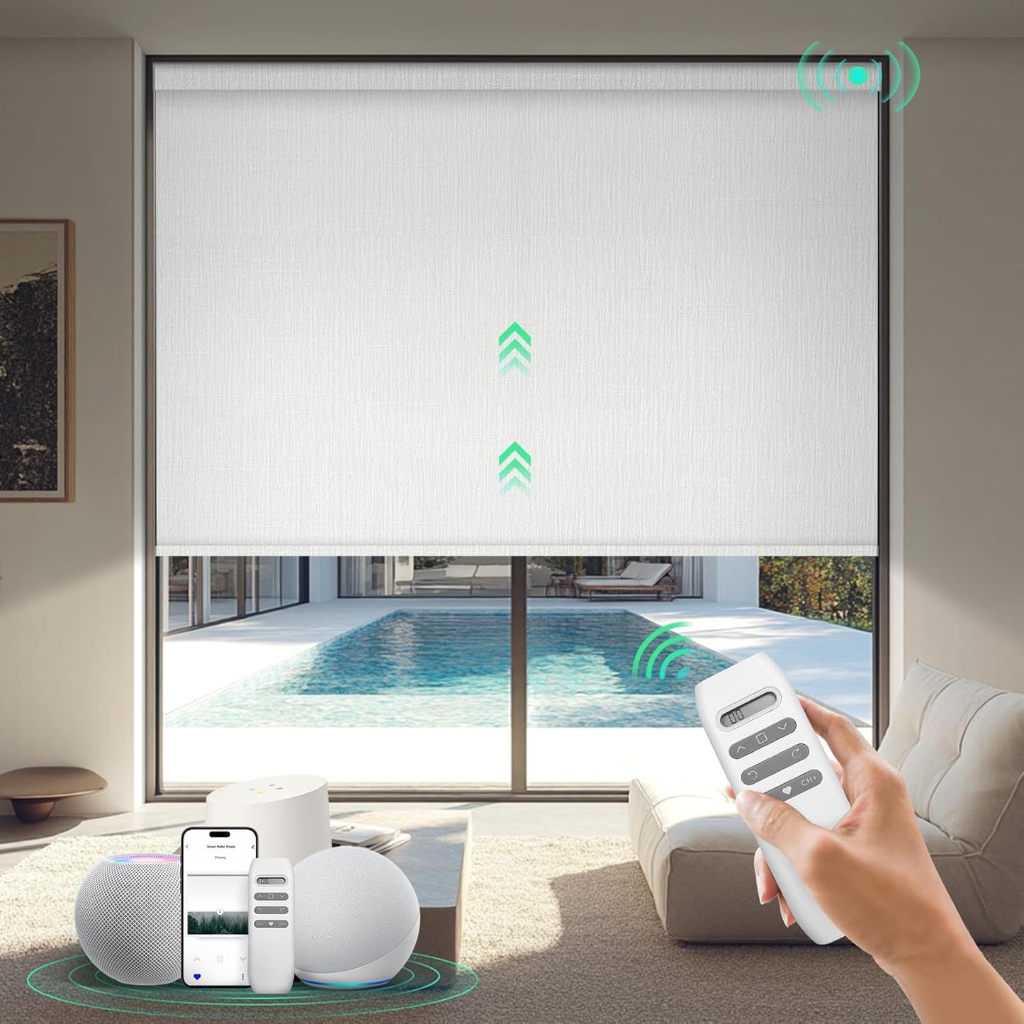 Motorized Blinds with Remote, 100% Blackout Smart Blinds, Automatic Shades for Windows, Electric Window Coverings, Compatible with Alexa Google and Homekit (Light Chaser-Perla Bianca BO)