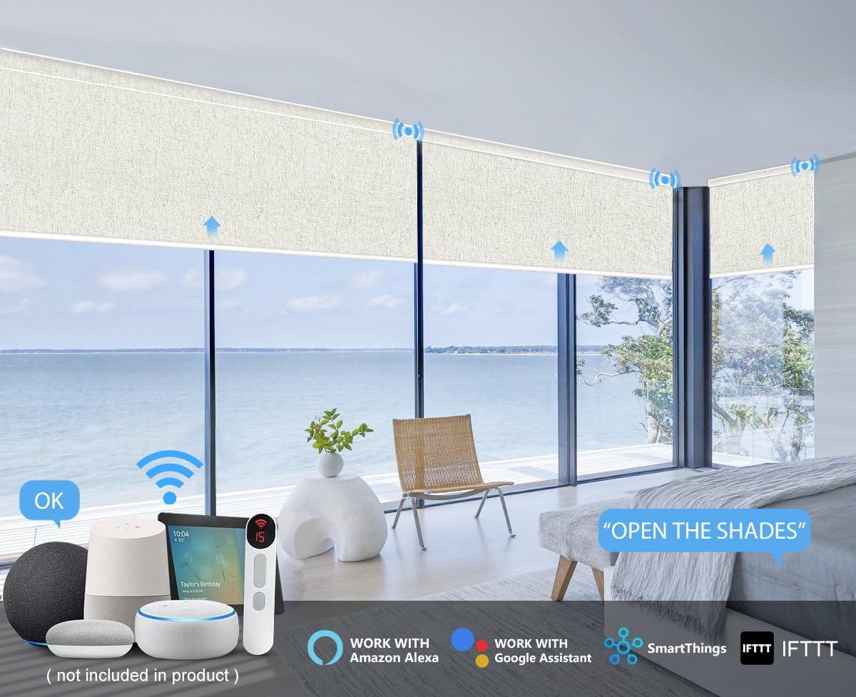 Bringnox Motorized Blinds with Remote,100% Blackout Smart Roller Blinds Compatible with Apple Homekit Google Home and Alexa Via HUB,and Customized(Linen Stone-01)