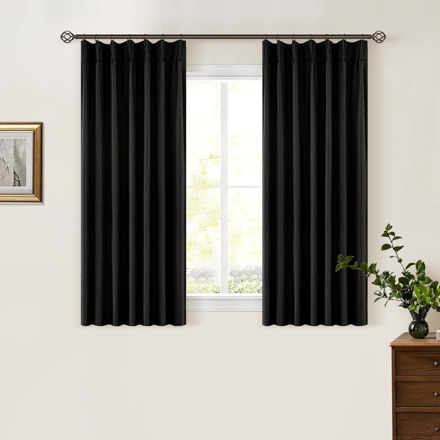 Beige Blackout Cafe Curtains 45 Inch Length 2 Panel Set Pinch Pleated Back Tab Linen Blend Black Out Short Curtains Boho Farmhouse Thermal Insulated Small Window Drapes for Bathroom Kitchen RV