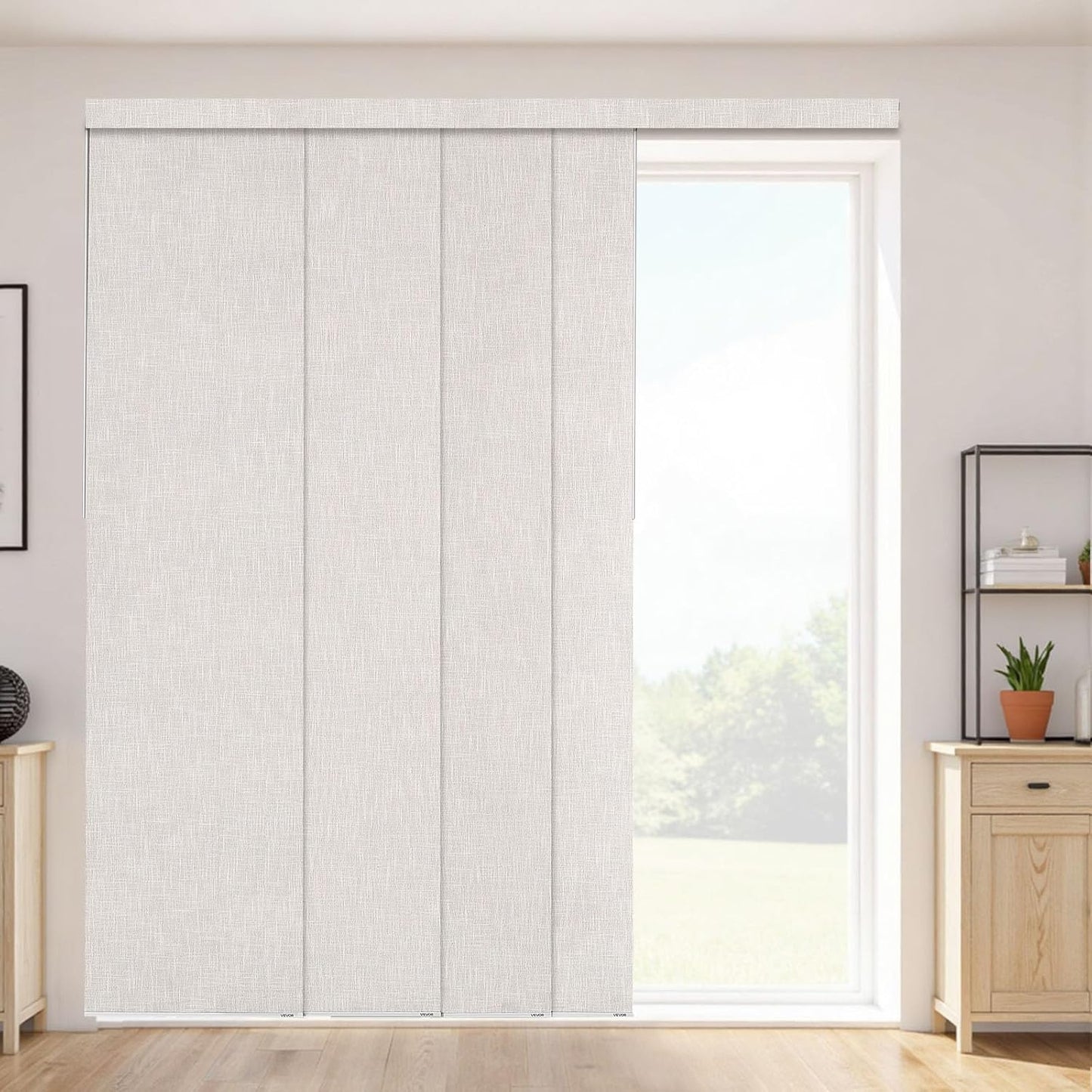 VEVOR Panel Track Blinds, Extendable Track from 45.8 in to 86 in W, Trimmable Panel Curtains Up to 96 in H, Adjustable Vertical Panel Blinds for Sliding Doors, Patio Doors, Room Divider, Light Brown