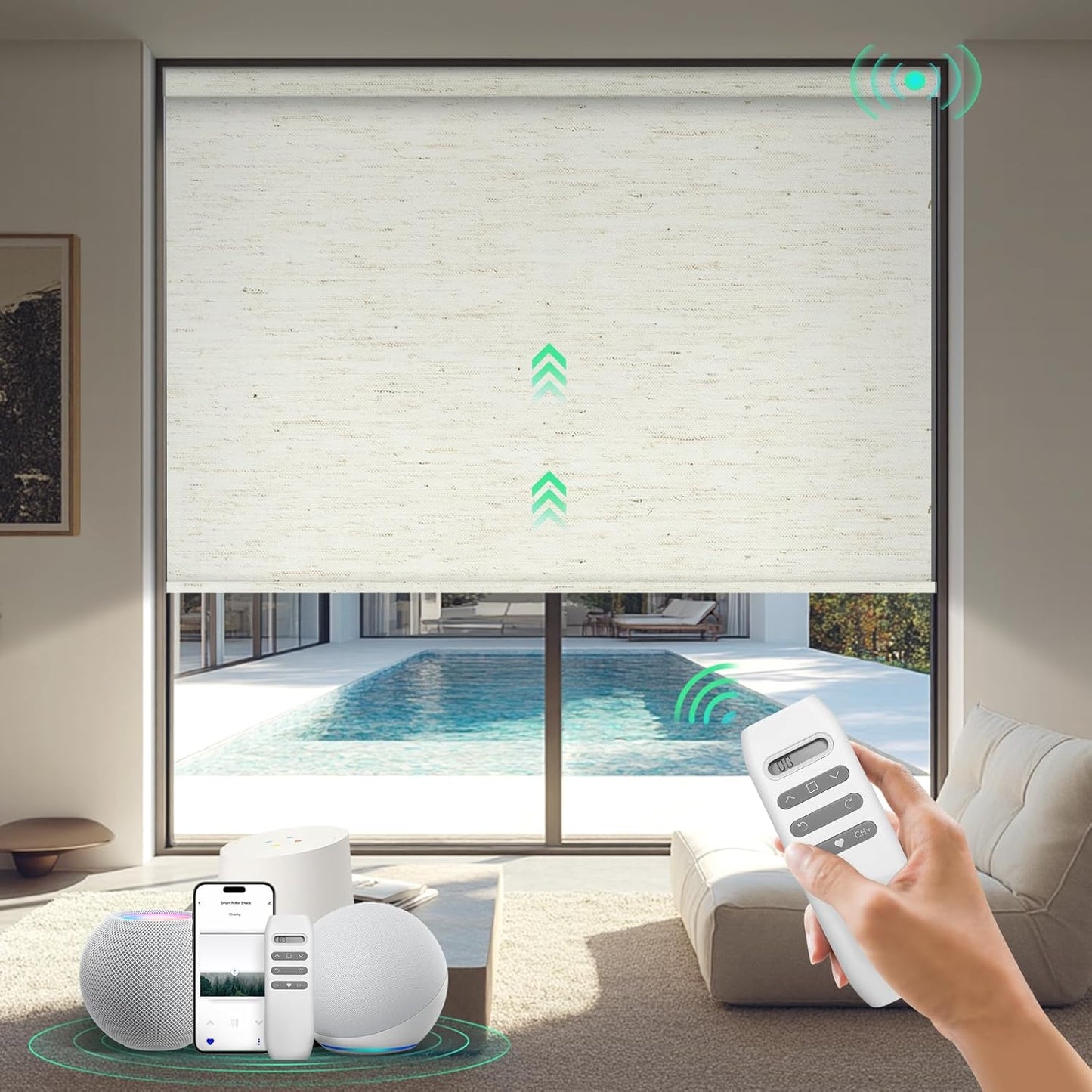 Motorized Blinds with Remote, 100% Blackout Smart Blinds, Automatic Shades for Windows, Electric Window Coverings, Compatible with Alexa Google and Homekit (Light Chaser-Perla Bianca BO)