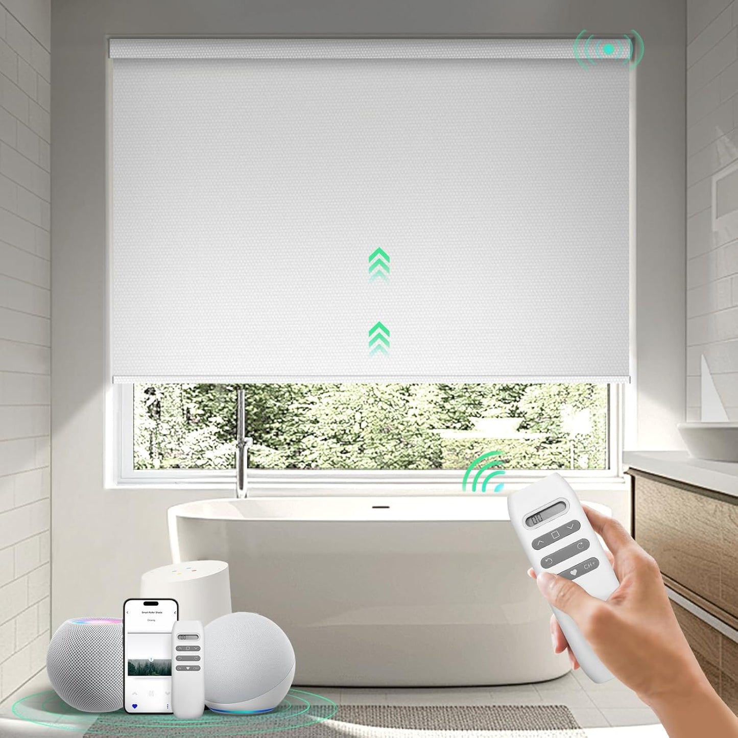Motorized Blinds with Remote, 100% Blackout Smart Blinds, Automatic Shades for Windows, Electric Window Coverings, Compatible with Alexa Google and Homekit (Light Chaser-Perla Bianca BO)