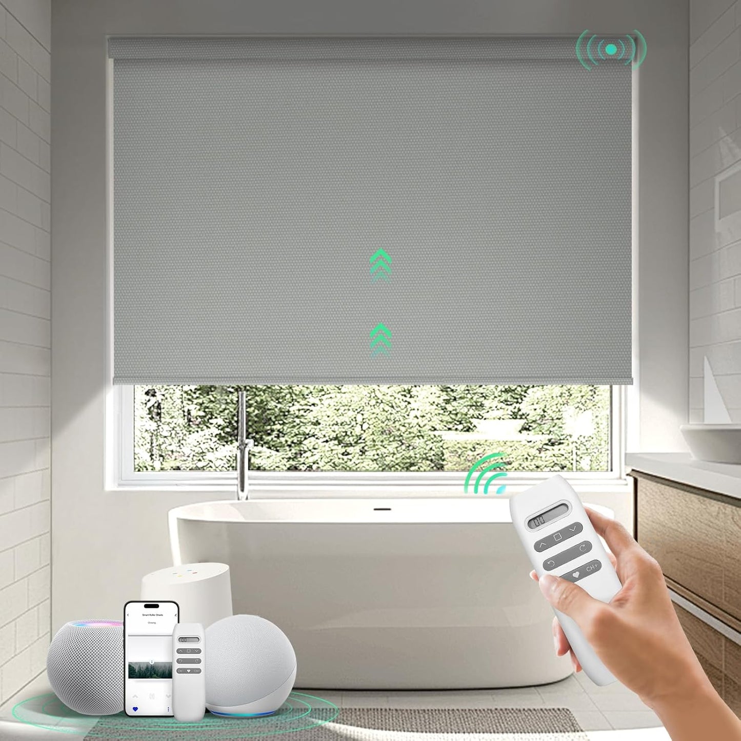 Motorized Blinds with Remote, 100% Blackout Smart Blinds, Automatic Shades for Windows, Electric Window Coverings, Compatible with Alexa Google and Homekit (Light Chaser-Perla Bianca BO)