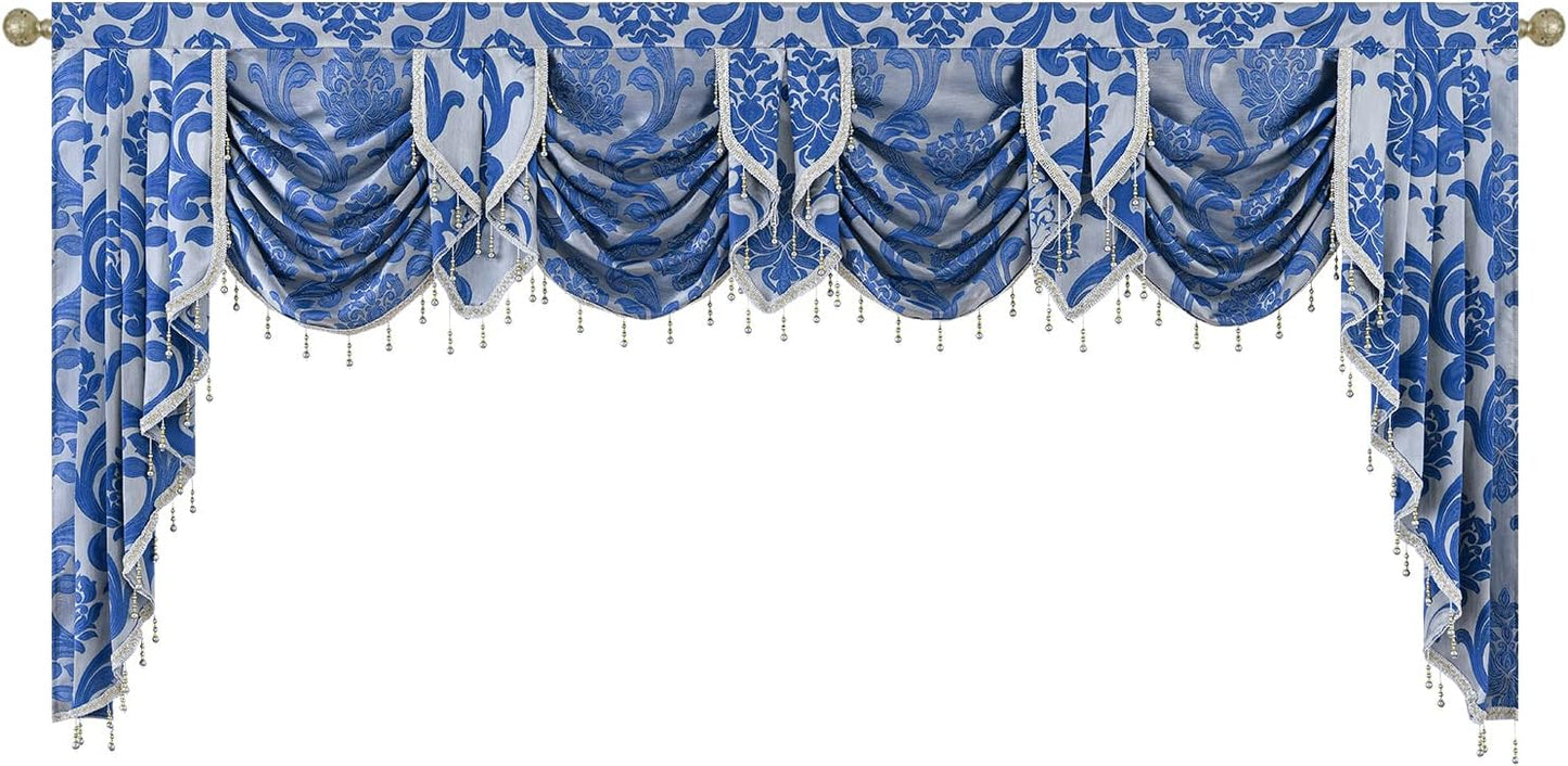 NAPEARL Jabot Curtains Valances and Swags-European Style Kitchen Window Valance, Luxury Jacquard Waterfall Valance Curtains for Living Room (1 Black Valance, 81-Inch Wide)