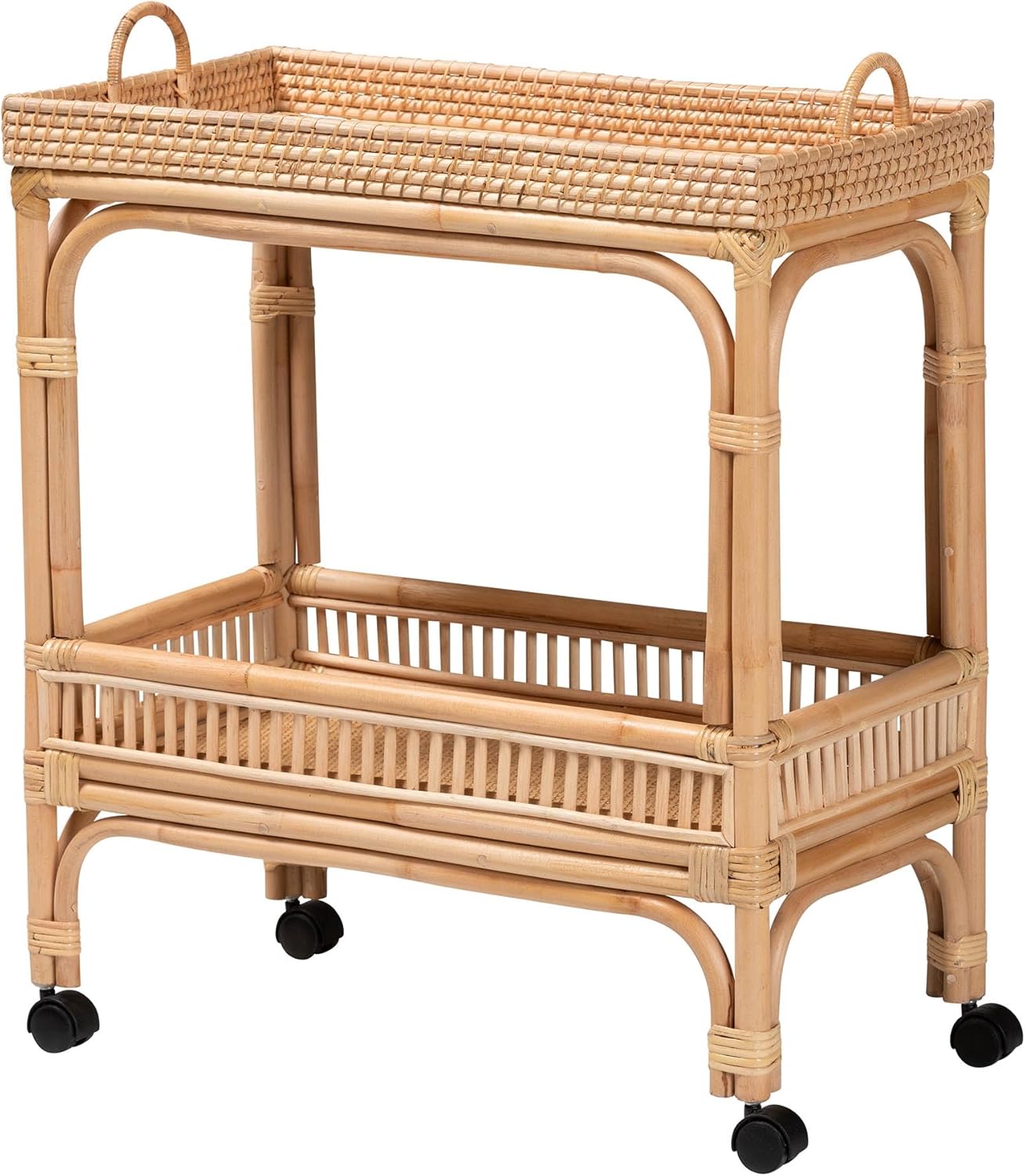 bali & pari Lombok Natural Rattan Wine Cart, 2-Tier