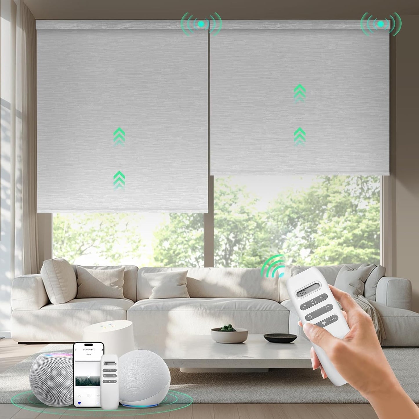 Motorized Blinds with Remote, 100% Blackout Smart Blinds, Automatic Shades for Windows, Electric Window Coverings, Compatible with Alexa Google and Homekit (Light Chaser-Perla Bianca BO)