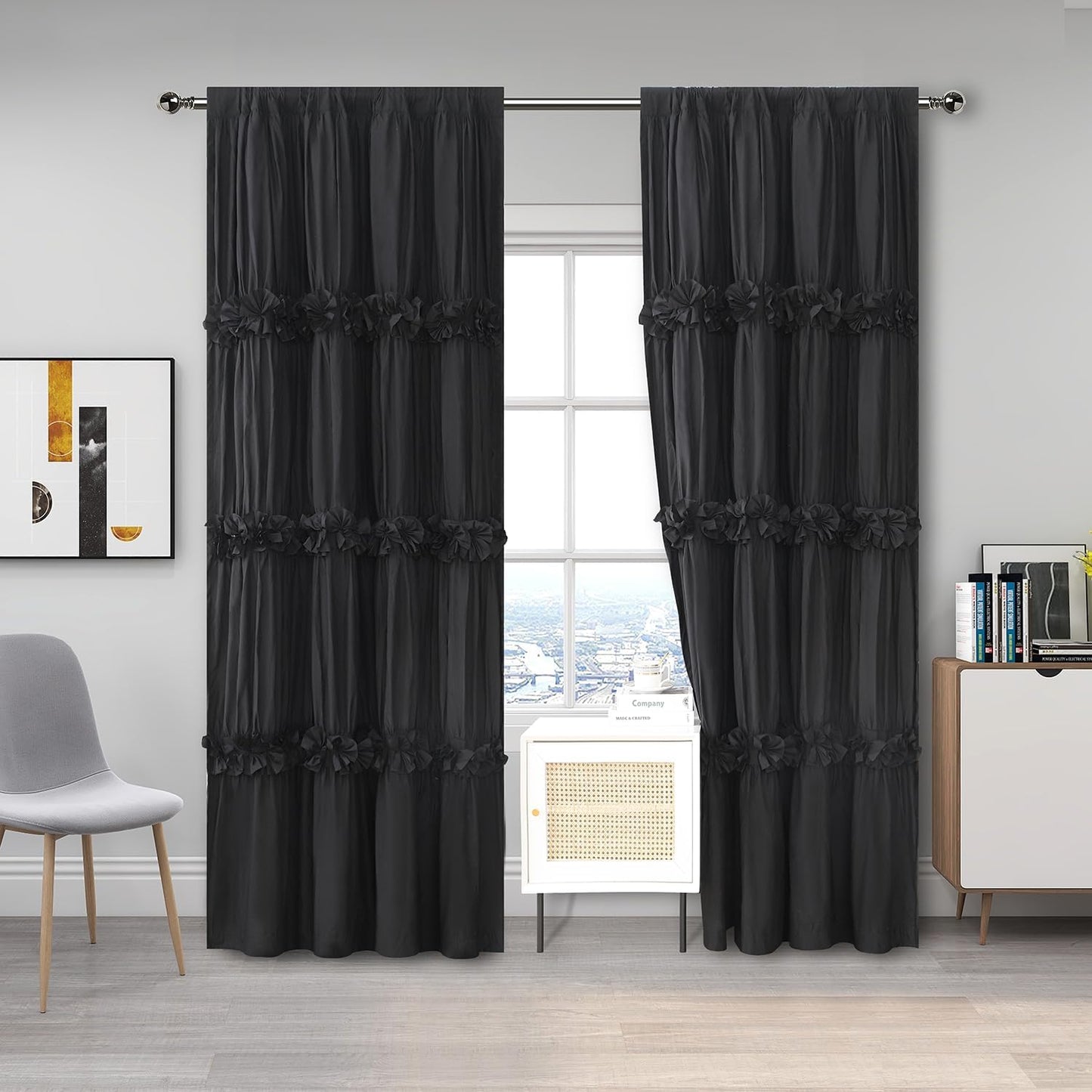 Thermal Insulated Blackout Window Curtains, 54" W x 84" L x 2 Panels, Boho Ruched Window Treatments with 3 Rows of Butterfly Flowers, Rustic Rod Pocket Drapes, Peach Pink (LQ-30)