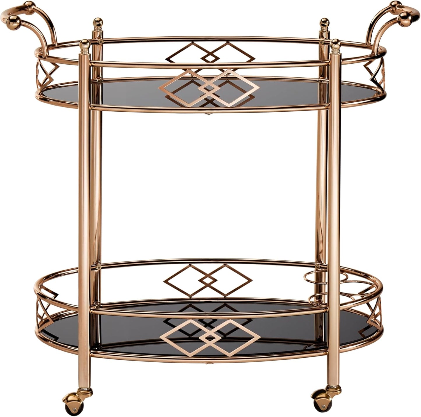 Inspire Q Metropolitan Rose Gold Metal Black Glass Bar Cart by Bold