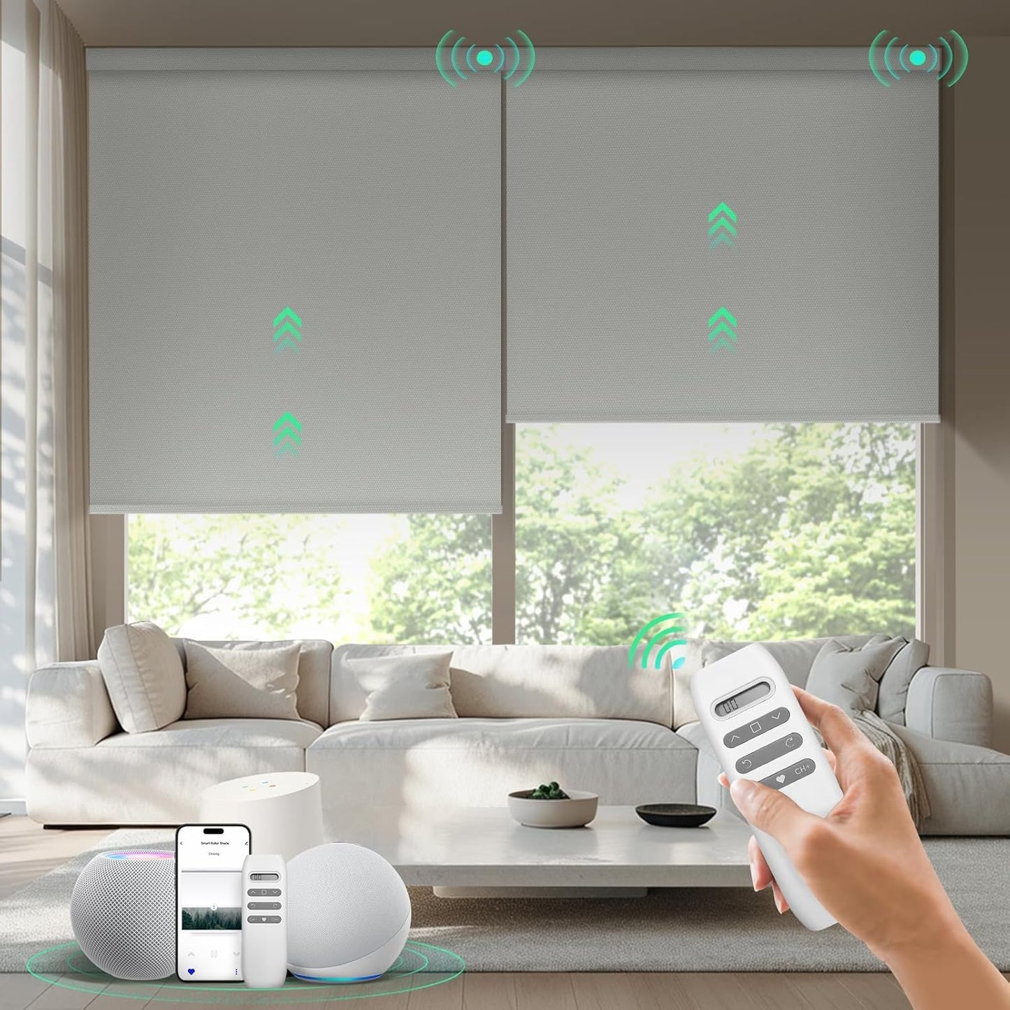 Motorized Blinds with Remote, 100% Blackout Smart Blinds, Automatic Shades for Windows, Electric Window Coverings, Compatible with Alexa Google and Homekit (Light Chaser-Perla Bianca BO)
