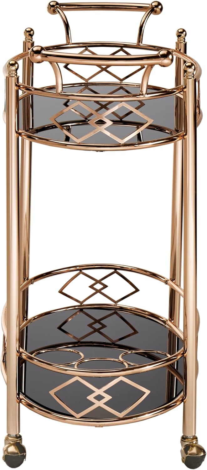 Inspire Q Metropolitan Rose Gold Metal Black Glass Bar Cart by Bold