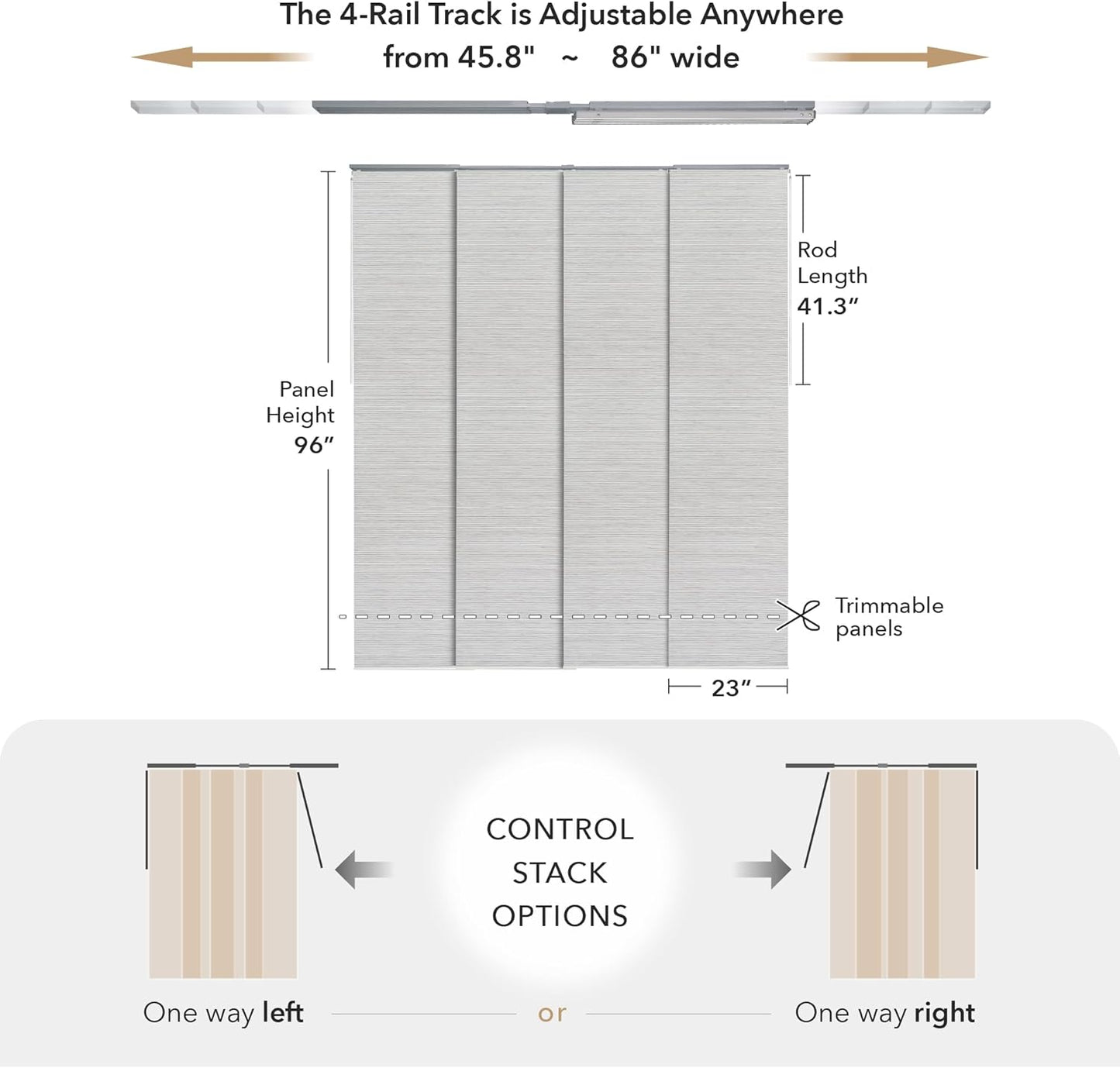 GoDear Design Adjustable Vertical Blinds for Patio Doors, Panel Track Blinds for Indoor Windows and Room Dividers, Extendable Track from 45.8" to 86" W, Trimmable Panel Curtains Up to 96" H, Marble