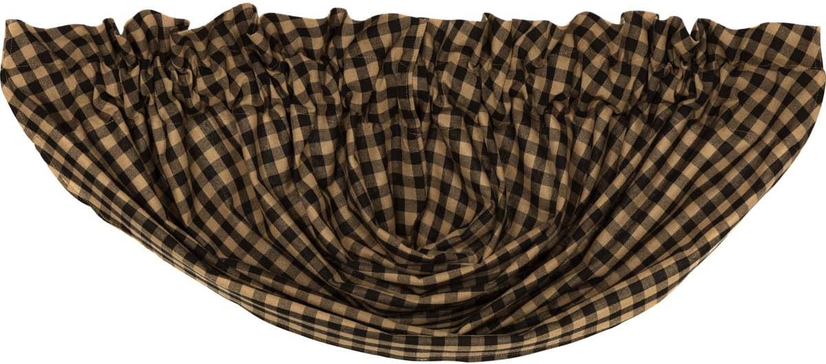 VHC Brands Black Check Scalloped Short Panel Set of 2 63x36 Country Curtains, Black and Tan