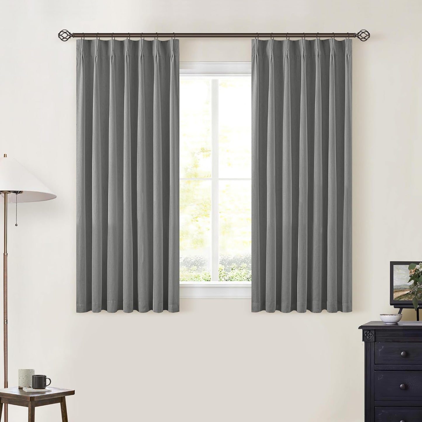 Beige Blackout Cafe Curtains 45 Inch Length 2 Panel Set Pinch Pleated Back Tab Linen Blend Black Out Short Curtains Boho Farmhouse Thermal Insulated Small Window Drapes for Bathroom Kitchen RV