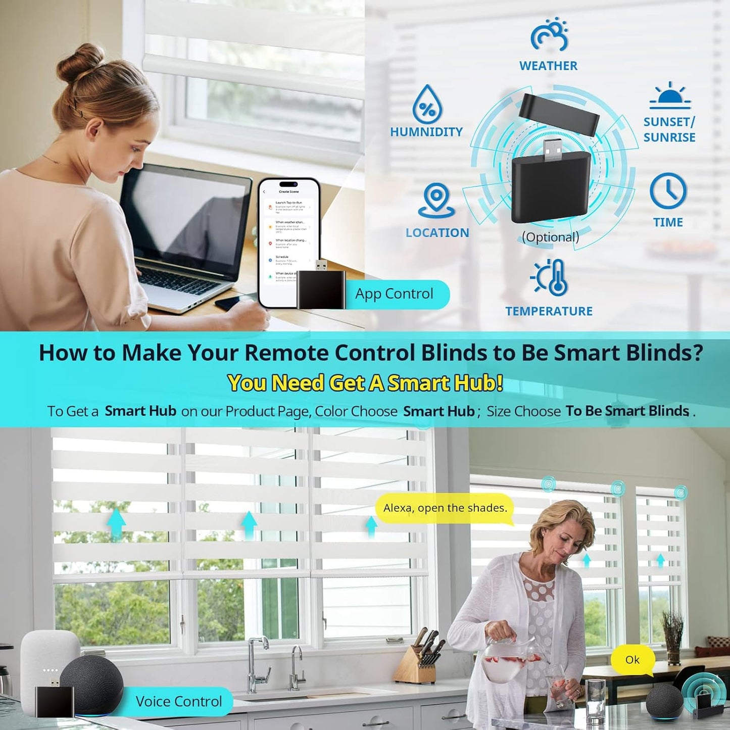 Motorized Zebra Blinds with remorte, 70% Blackout Smart Blinds Custom Size Electric Zebra Shades Compatible with Alexa/Google,White, 34''Wx72''H