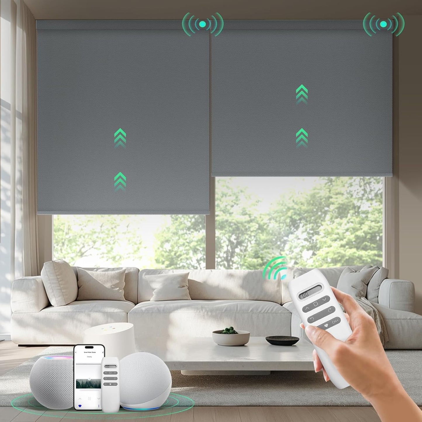 Motorized Blinds with Remote, 100% Blackout Smart Blinds, Automatic Shades for Windows, Electric Window Coverings, Compatible with Alexa Google and Homekit (Light Chaser-Perla Bianca BO)