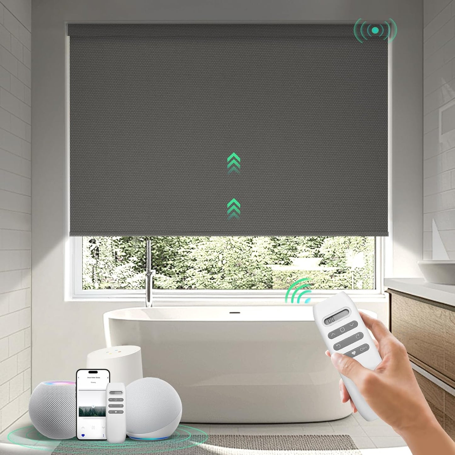 Motorized Blinds with Remote, 100% Blackout Smart Blinds, Automatic Shades for Windows, Electric Window Coverings, Compatible with Alexa Google and Homekit (Light Chaser-Perla Bianca BO)