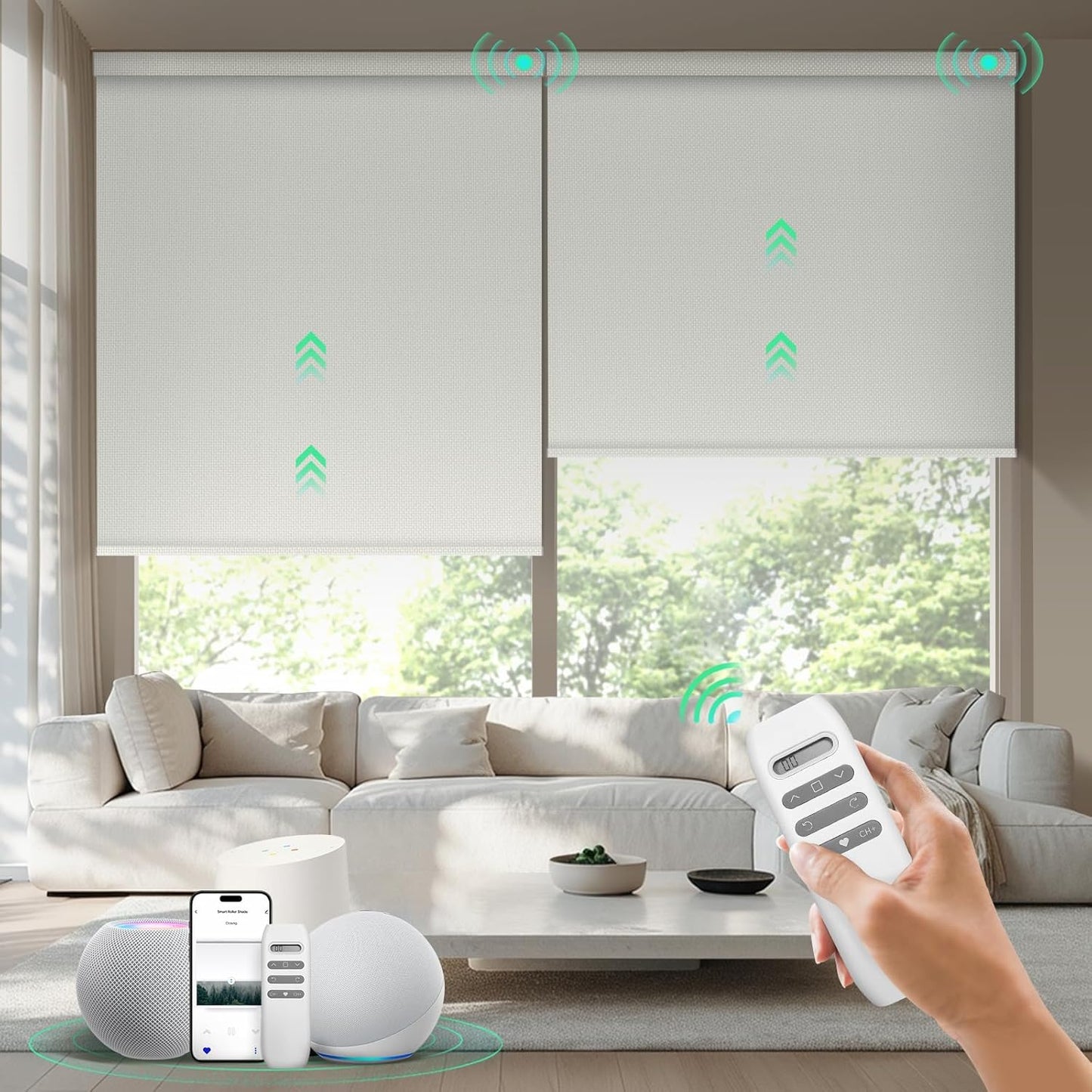 Motorized Blinds with Remote, 100% Blackout Smart Blinds, Automatic Shades for Windows, Electric Window Coverings, Compatible with Alexa Google and Homekit (Light Chaser-Perla Bianca BO)