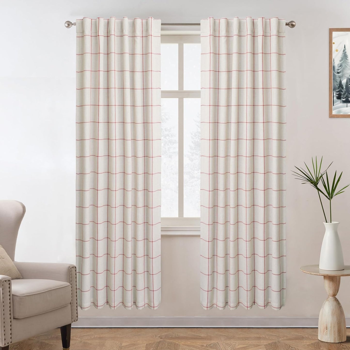 DriftAway 2 Panels 100% Blackout Windowpane Plaid Linen Curtains Double Layer Drapes for Bedroom 90 Inches Long Farmhouse Thermal Insulated 3.25 Inch Rod Pocket Back Tab for Living Room Black