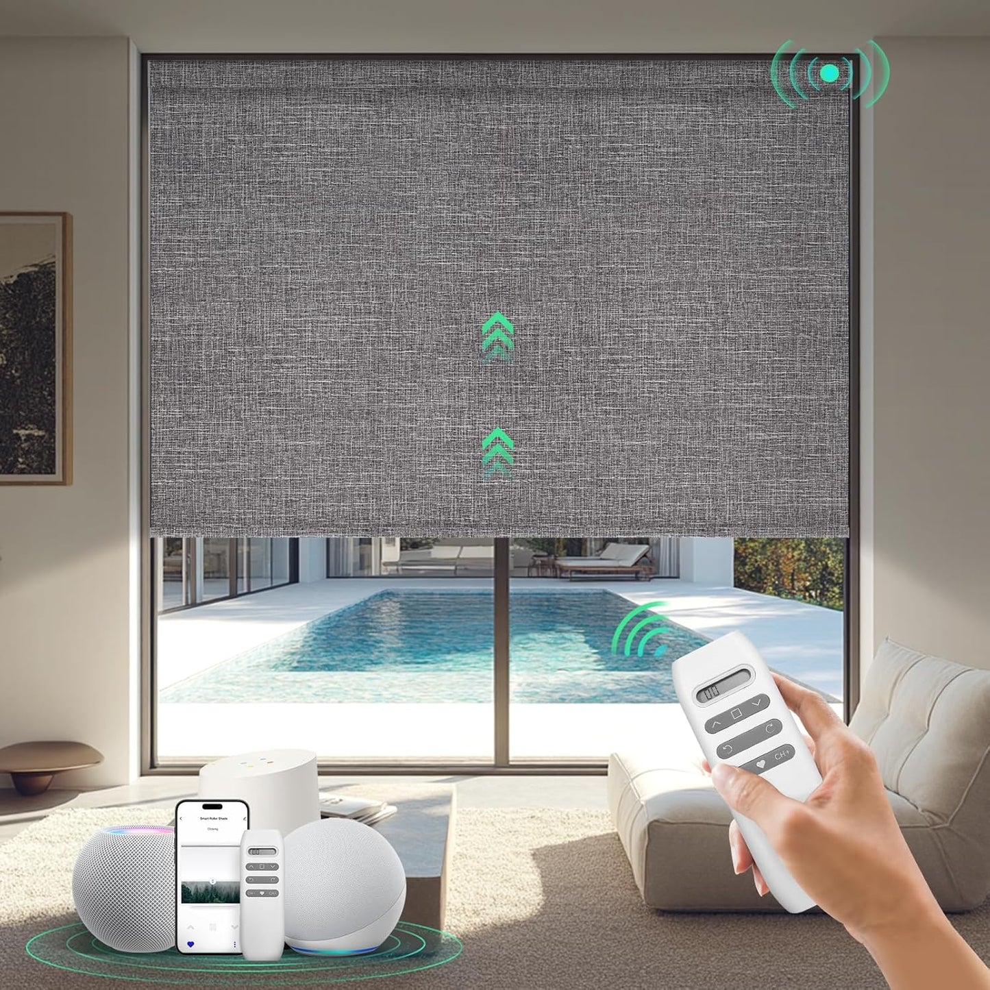 Motorized Blinds with Remote, 100% Blackout Smart Blinds, Automatic Shades for Windows, Electric Window Coverings, Compatible with Alexa Google and Homekit (Light Chaser-Perla Bianca BO)