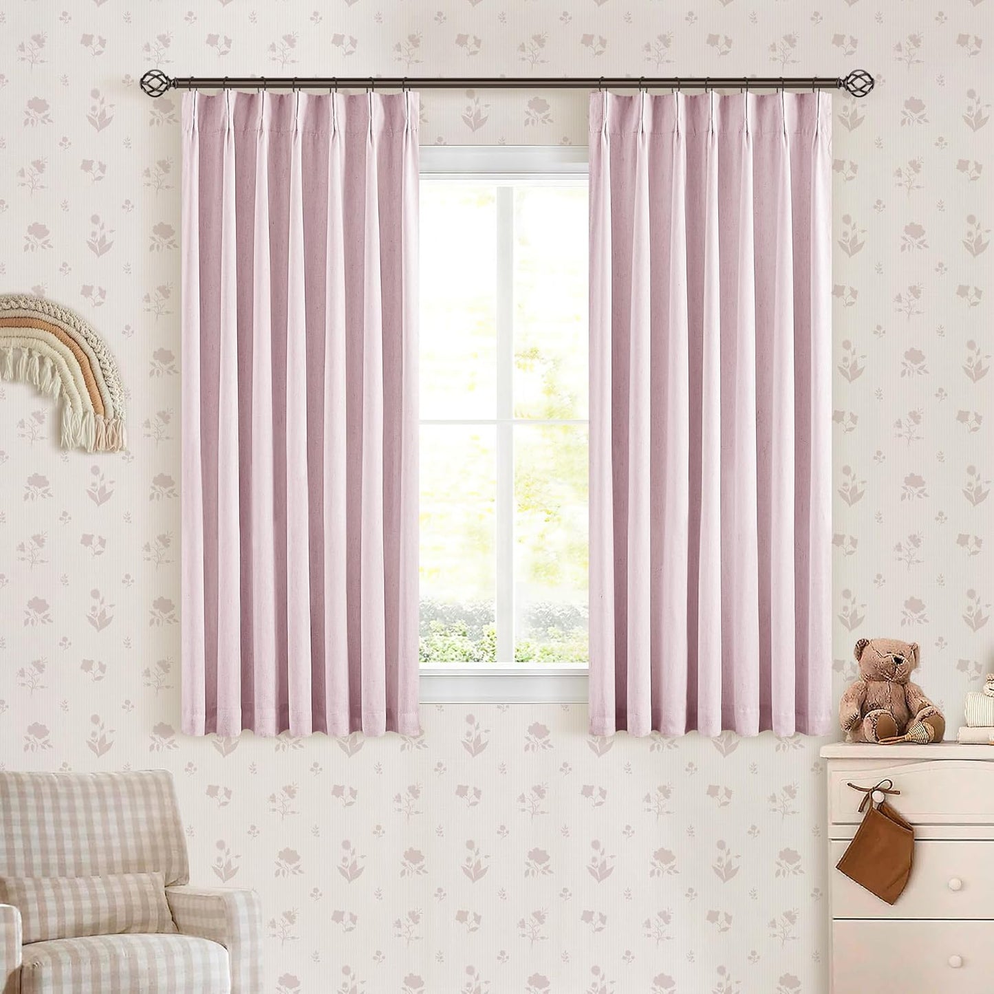 Beige Blackout Cafe Curtains 45 Inch Length 2 Panel Set Pinch Pleated Back Tab Linen Blend Black Out Short Curtains Boho Farmhouse Thermal Insulated Small Window Drapes for Bathroom Kitchen RV