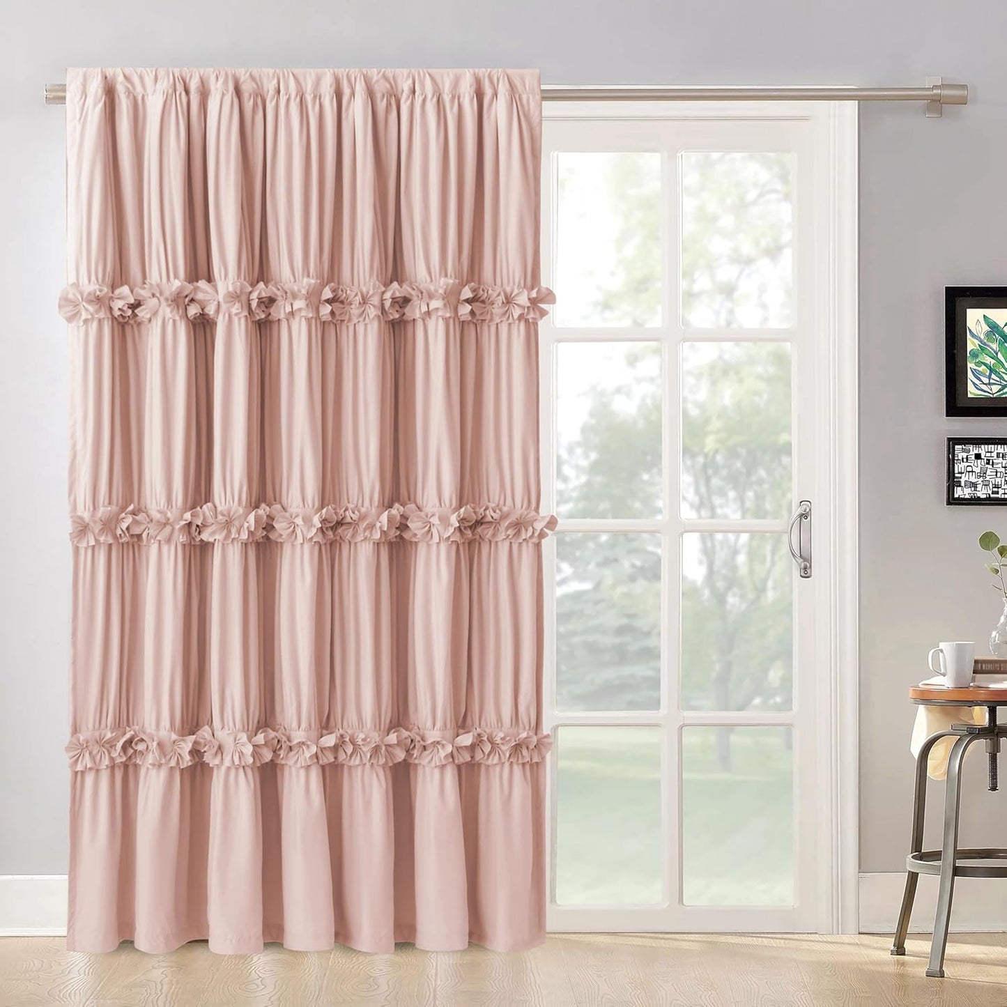 Thermal Insulated Blackout Window Curtains, 54" W x 84" L x 2 Panels, Boho Ruched Window Treatments with 3 Rows of Butterfly Flowers, Rustic Rod Pocket Drapes, Peach Pink (LQ-30)