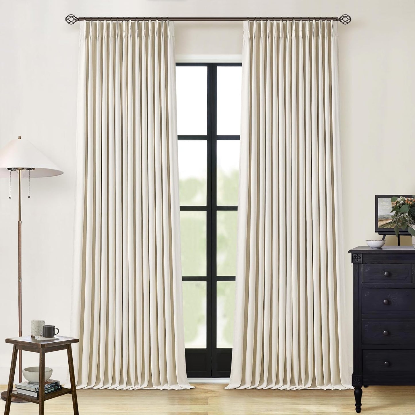 Beige Blackout Cafe Curtains 45 Inch Length 2 Panel Set Pinch Pleated Back Tab Linen Blend Black Out Short Curtains Boho Farmhouse Thermal Insulated Small Window Drapes for Bathroom Kitchen RV