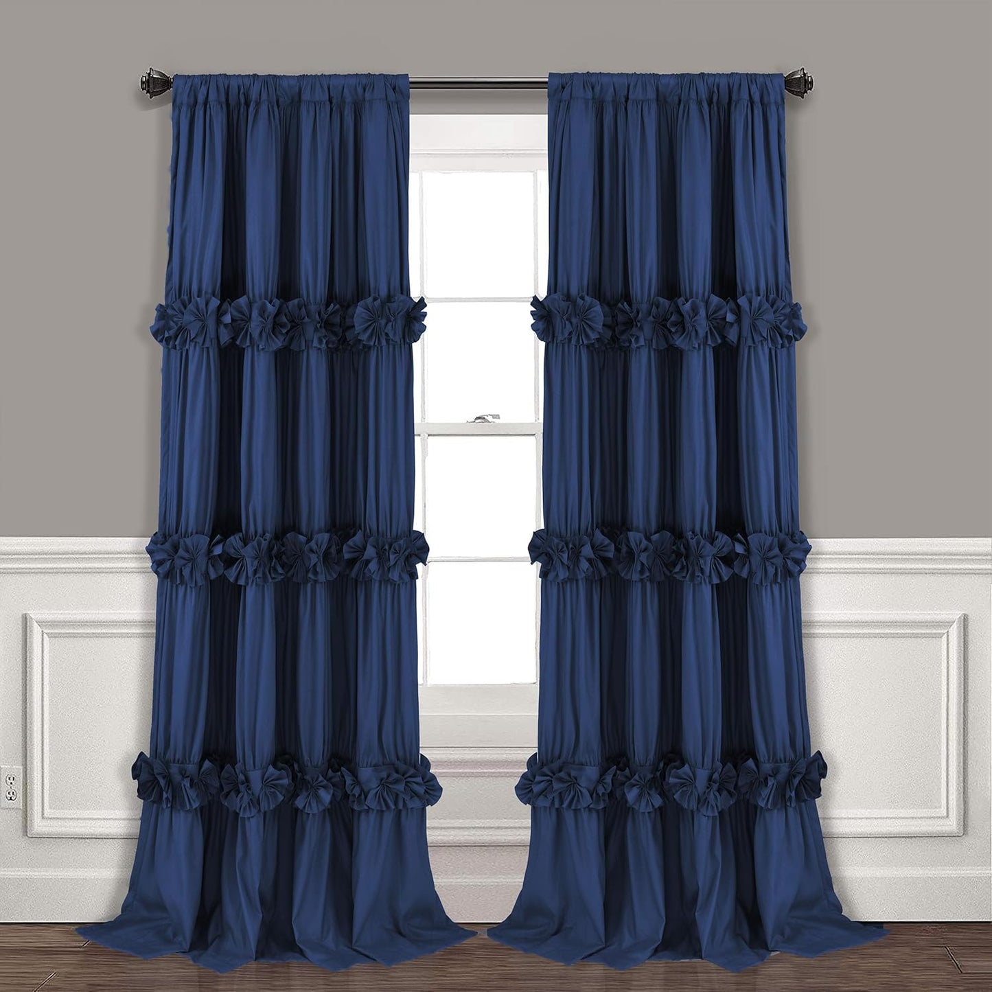Thermal Insulated Blackout Window Curtains, 54" W x 84" L x 2 Panels, Boho Ruched Window Treatments with 3 Rows of Butterfly Flowers, Rustic Rod Pocket Drapes, Peach Pink (LQ-30)