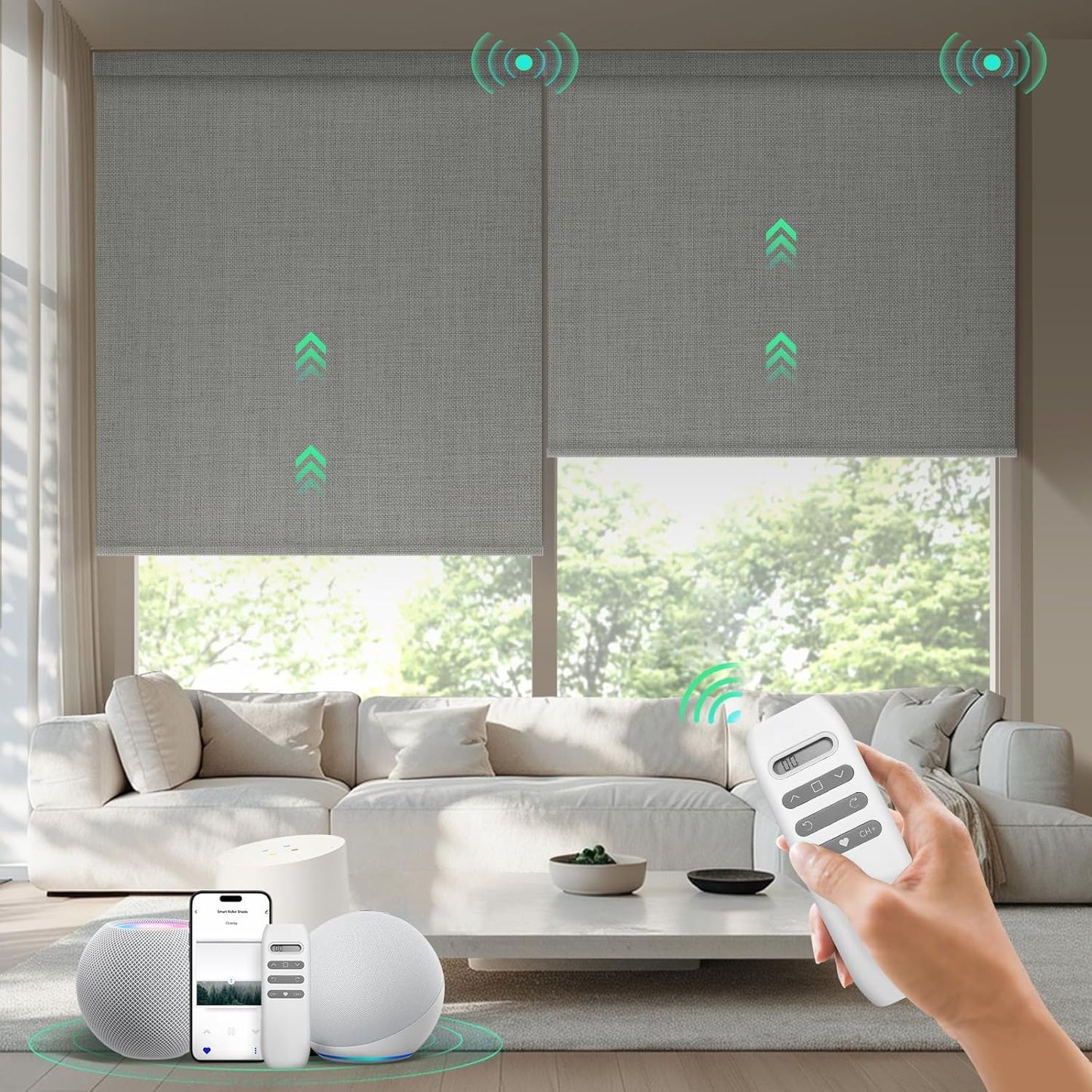 Motorized Blinds with Remote, 100% Blackout Smart Blinds, Automatic Shades for Windows, Electric Window Coverings, Compatible with Alexa Google and Homekit (Light Chaser-Perla Bianca BO)