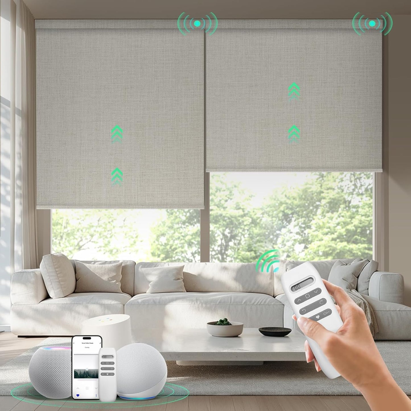 Motorized Blinds with Remote, 100% Blackout Smart Blinds, Automatic Shades for Windows, Electric Window Coverings, Compatible with Alexa Google and Homekit (Light Chaser-Perla Bianca BO)