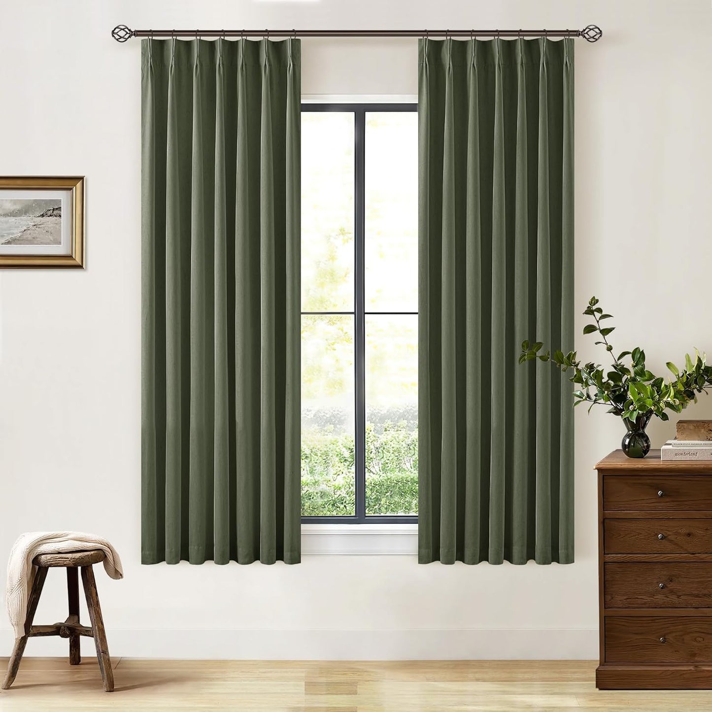 Beige Blackout Cafe Curtains 45 Inch Length 2 Panel Set Pinch Pleated Back Tab Linen Blend Black Out Short Curtains Boho Farmhouse Thermal Insulated Small Window Drapes for Bathroom Kitchen RV