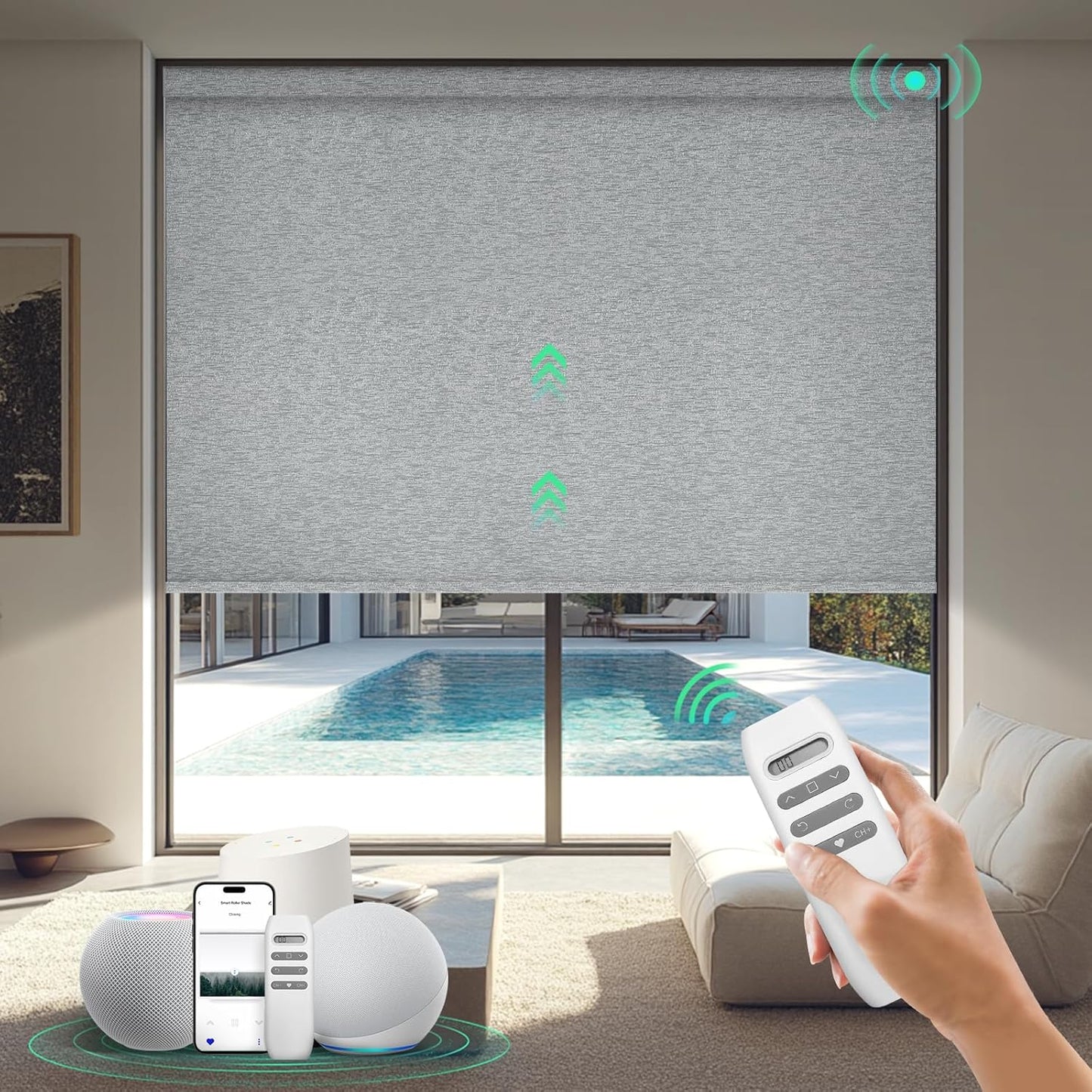Motorized Blinds with Remote, 100% Blackout Smart Blinds, Automatic Shades for Windows, Electric Window Coverings, Compatible with Alexa Google and Homekit (Light Chaser-Perla Bianca BO)