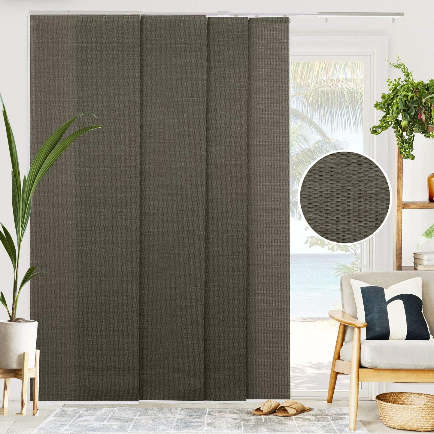 CHICOLOGY Vertical Blinds, Room Divider, Door Blinds,Blinds for Sliding Glass Doors, Temporary Wall, Closet Curtain, Room Door, Woven Gray (Natural Woven) W:46-86 x H:Up-to 96 inches