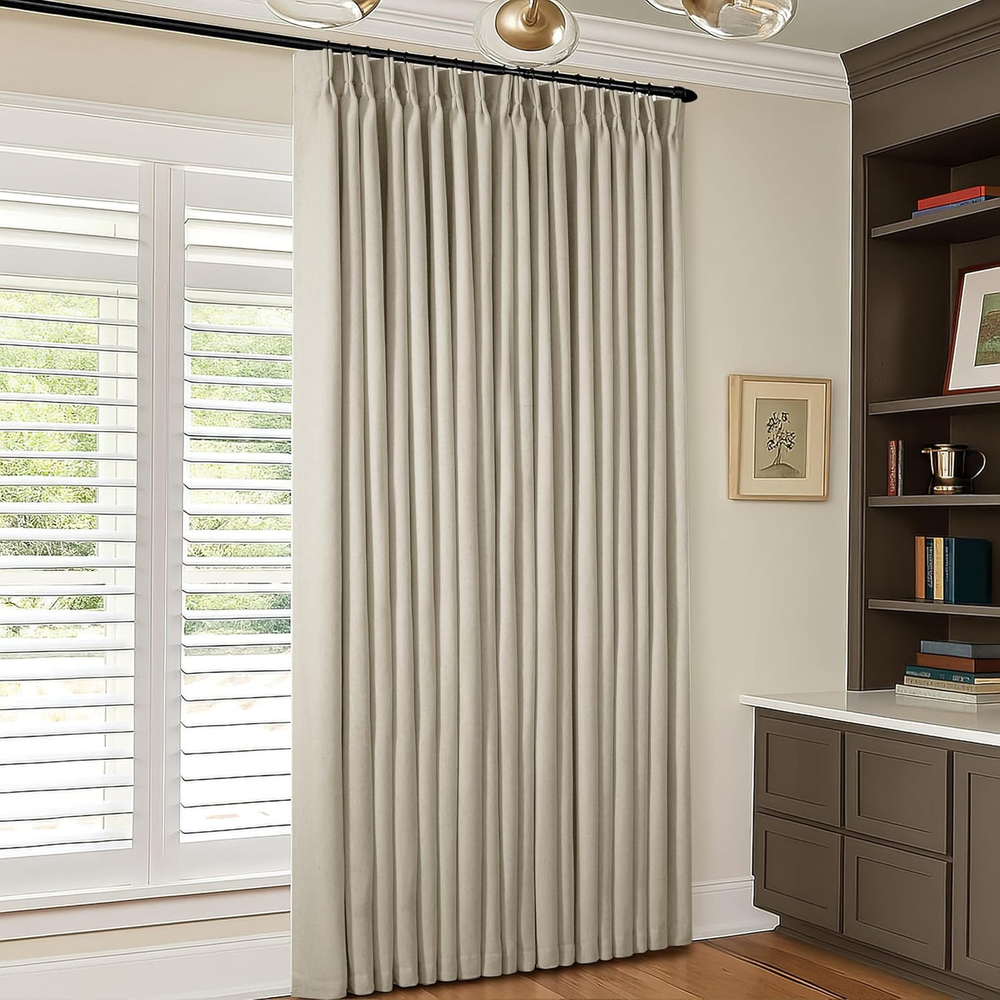 Beige Blackout Cafe Curtains 45 Inch Length 2 Panel Set Pinch Pleated Back Tab Linen Blend Black Out Short Curtains Boho Farmhouse Thermal Insulated Small Window Drapes for Bathroom Kitchen RV